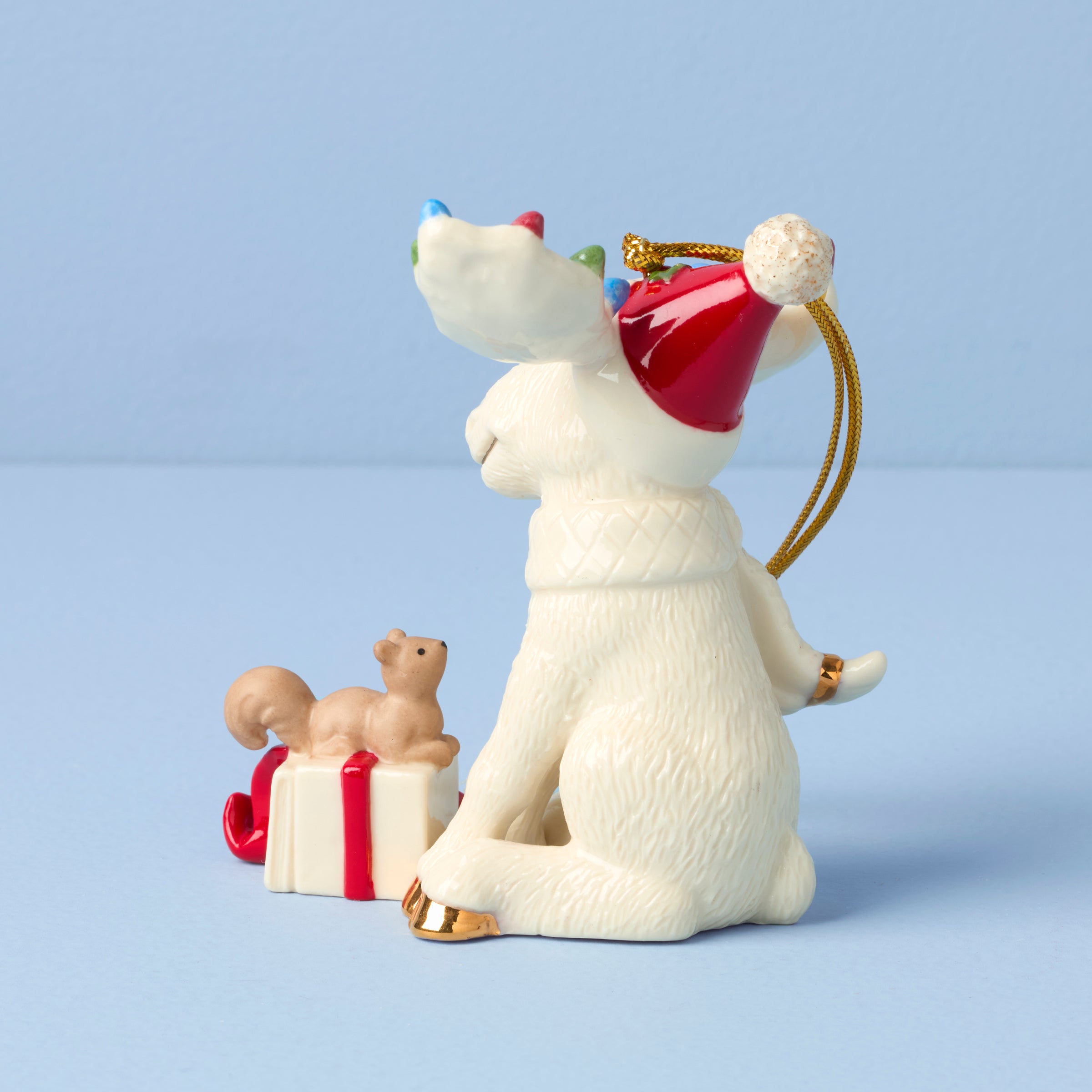 Festive Marcel The Moose Christmas Ornament with Lights & Santa Hat