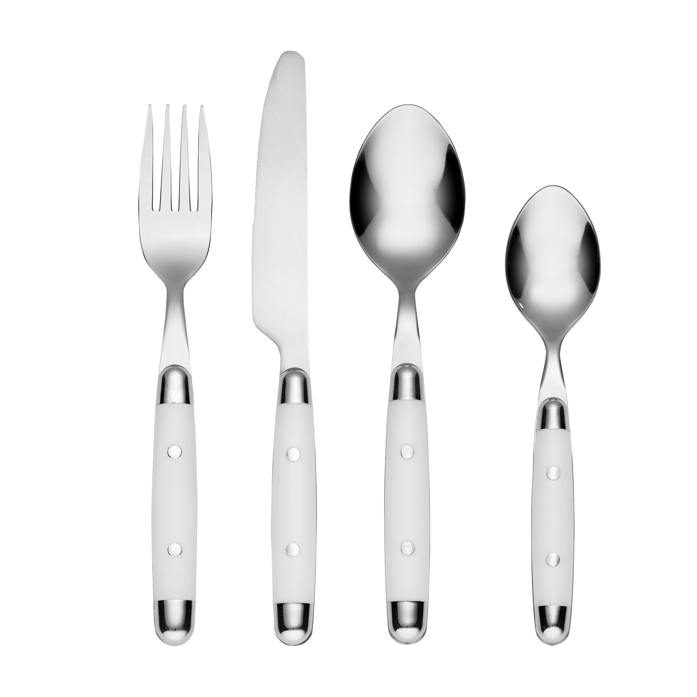 White 16-Piece Flatware Set with Retro Design | Jubilee