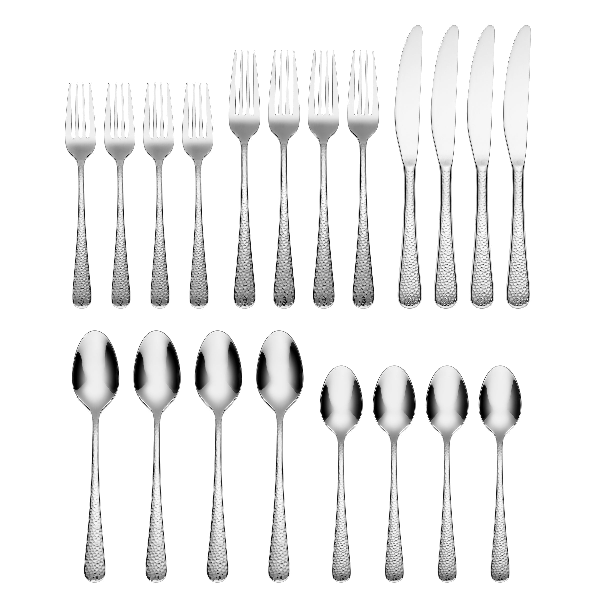 Hammered Mirror Finish Flatware Set 20-Piece | Keene