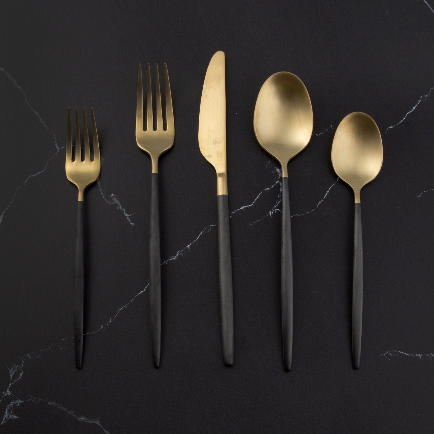 Black & Gold Flatware Set 20-Piece for 4 | Gaze Champagne Satin