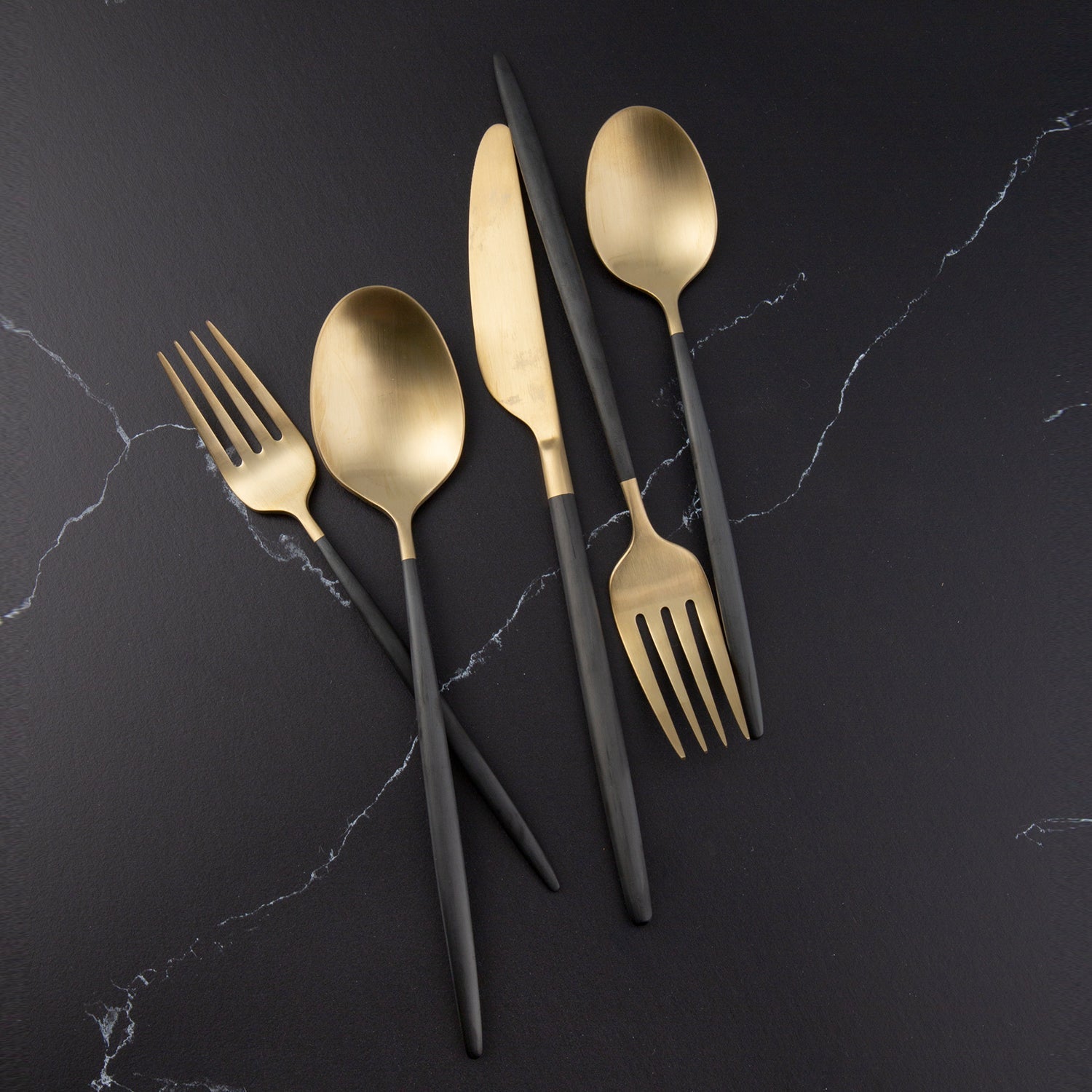 Black & Gold Flatware Set 20-Piece for 4 | Gaze Champagne Satin