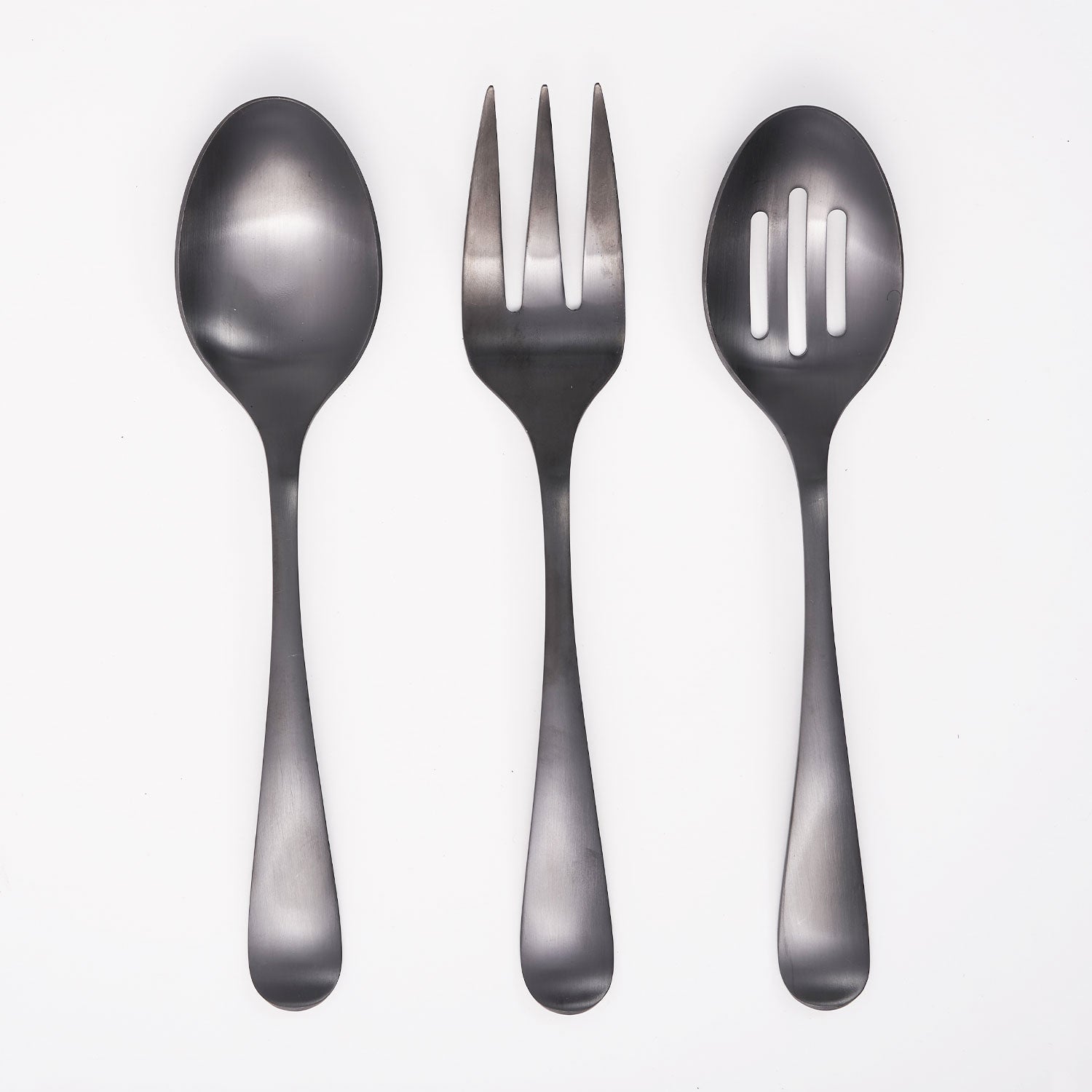 Black Satin 3-Piece Hostess Serving Set with Modern Handle | Rhiannon