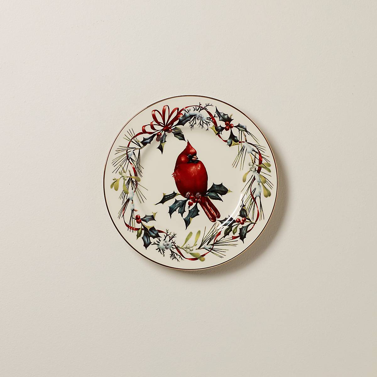 Porcelain Winter Greetings Accent Plate with 24k Gold | Holiday Tabletop Decor