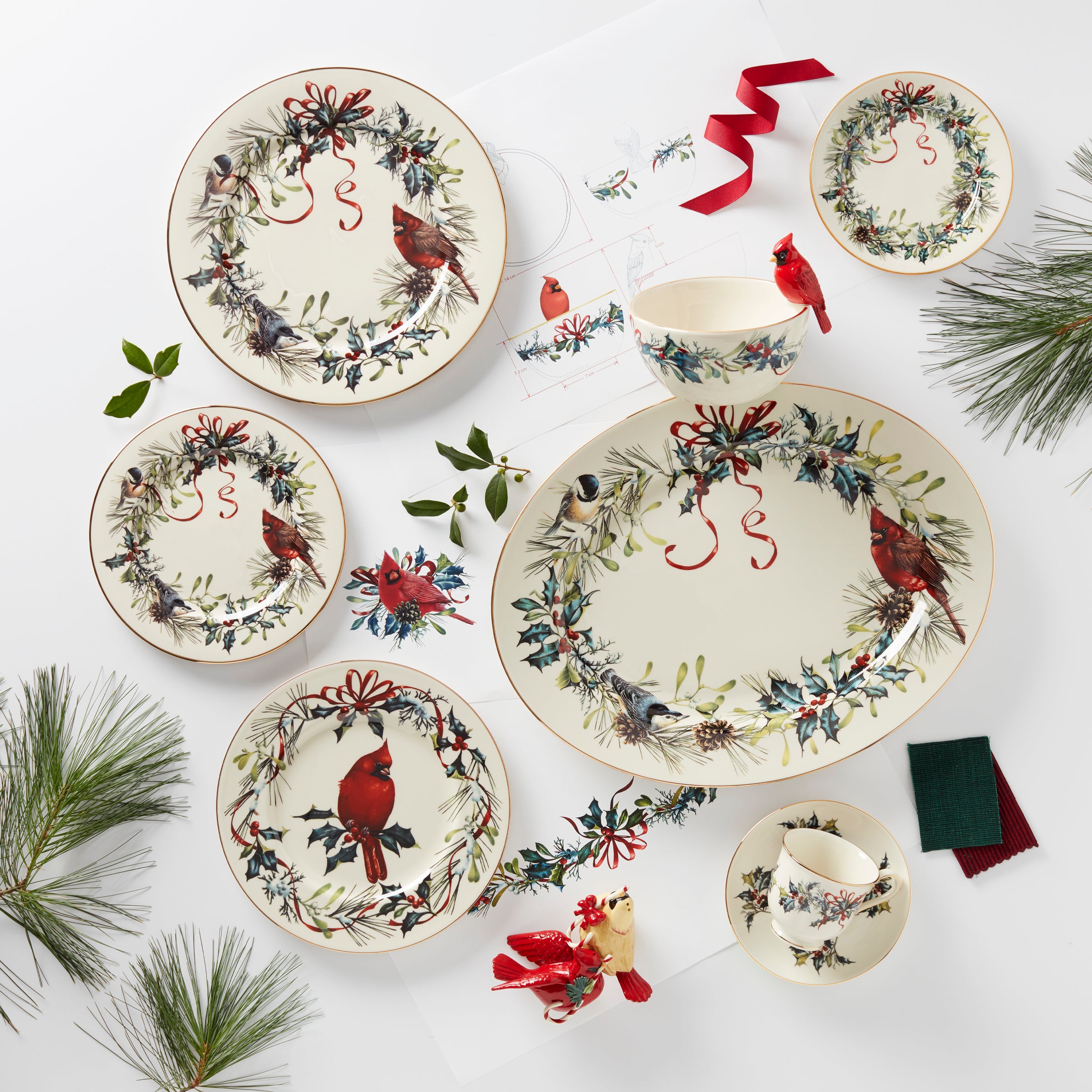 Porcelain Winter Greetings Accent Plate with 24k Gold | Holiday Tabletop Decor