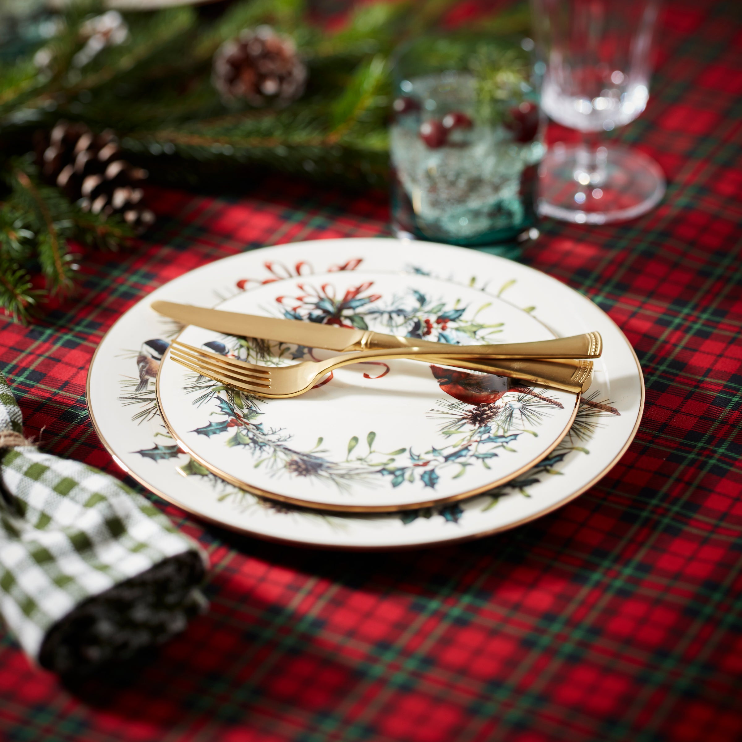 Porcelain Winter Greetings Accent Plate with 24k Gold | Holiday Tabletop Decor