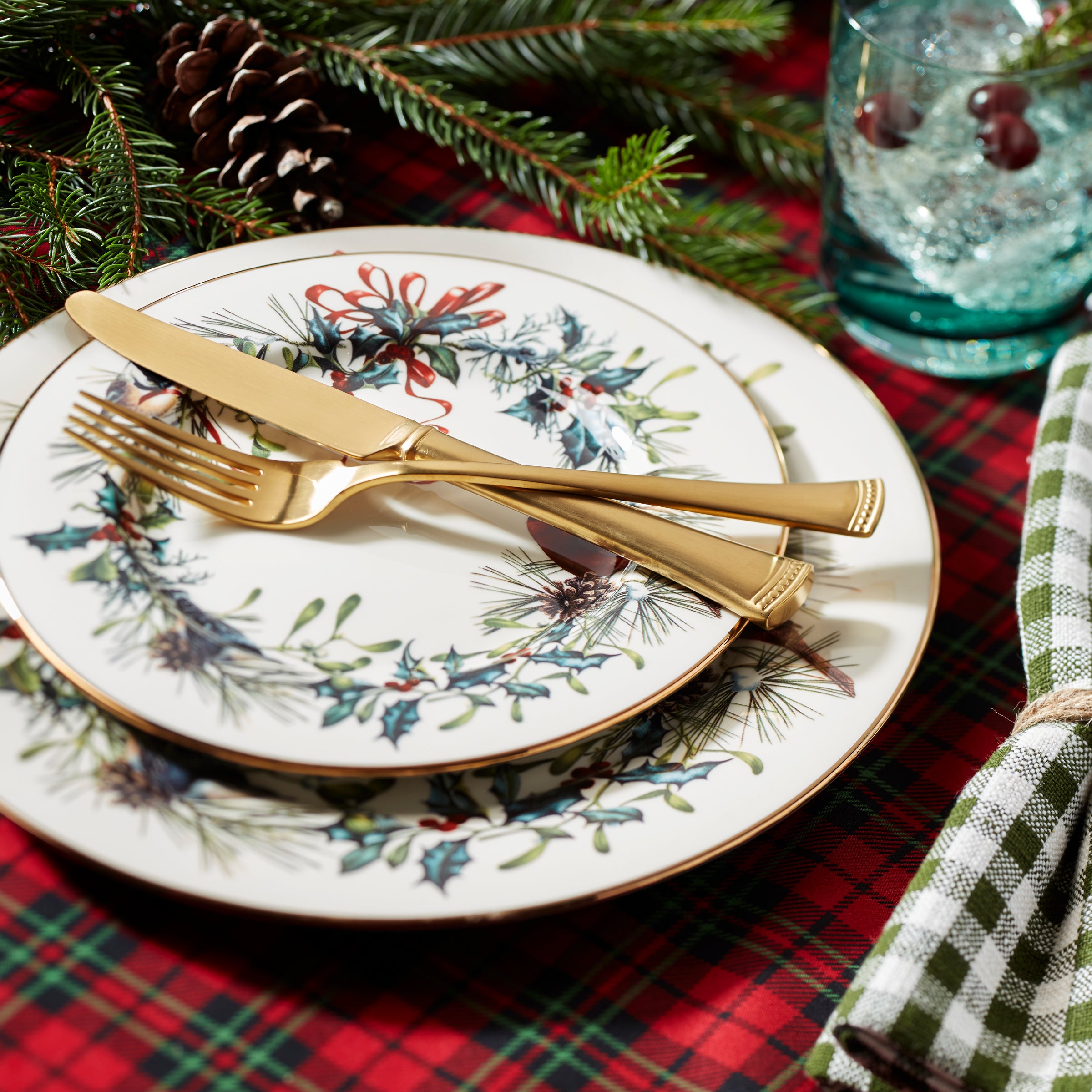 Porcelain Winter Greetings Accent Plate with 24k Gold | Holiday Tabletop Decor