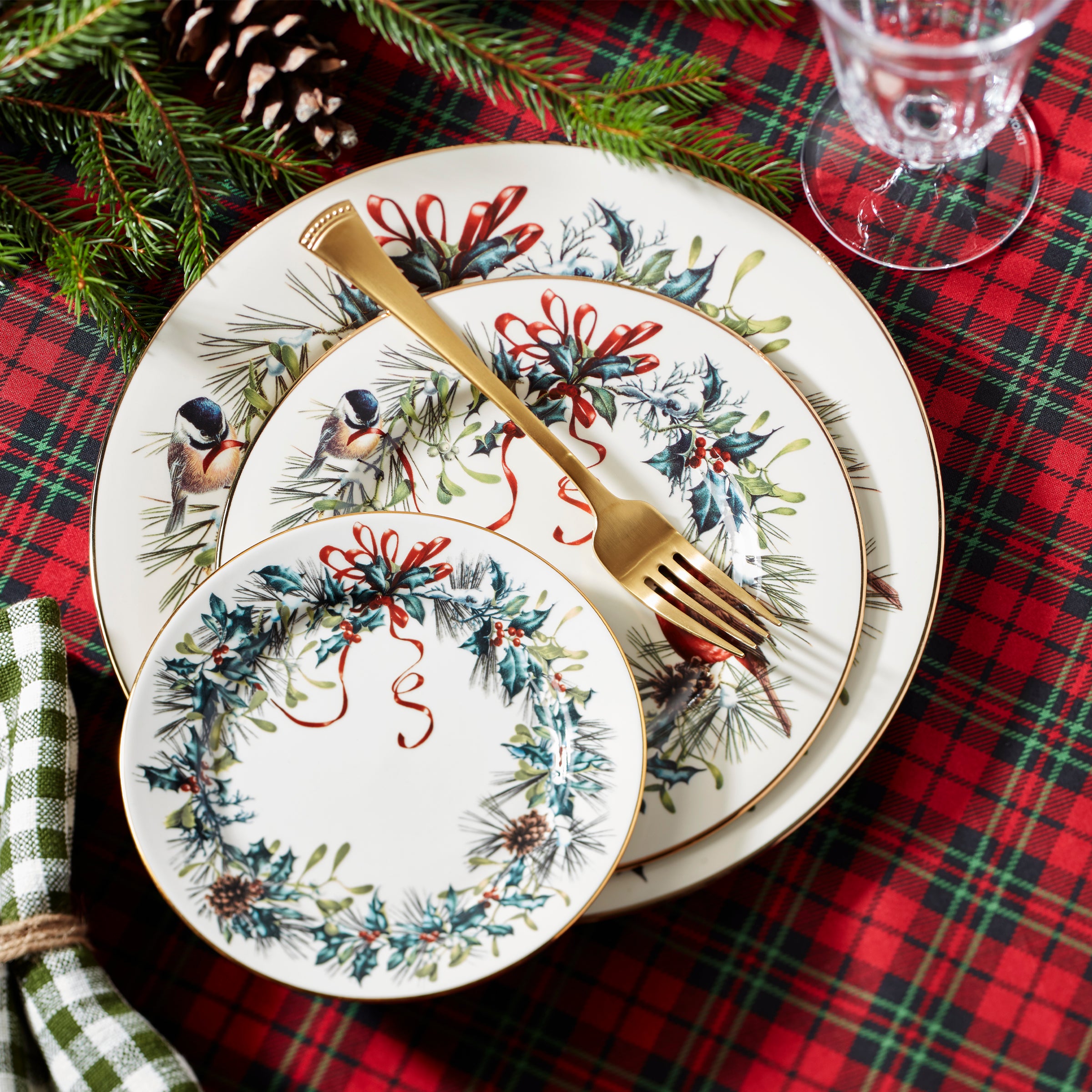 Porcelain Winter Greetings Accent Plate with 24k Gold | Holiday Tabletop Decor