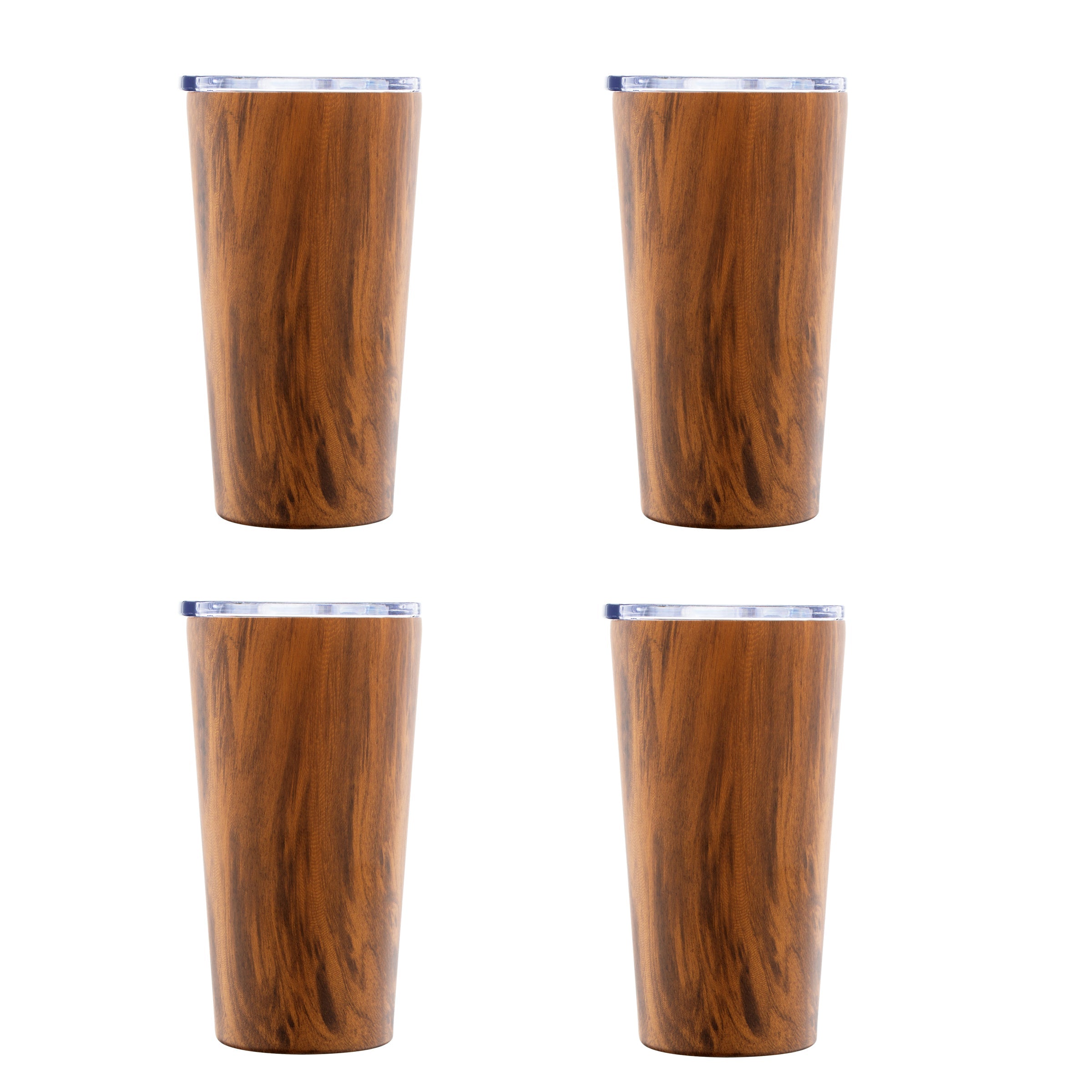 Stainless Steel Highball Tumblers with Anti-Spill Lids - Set of 4
