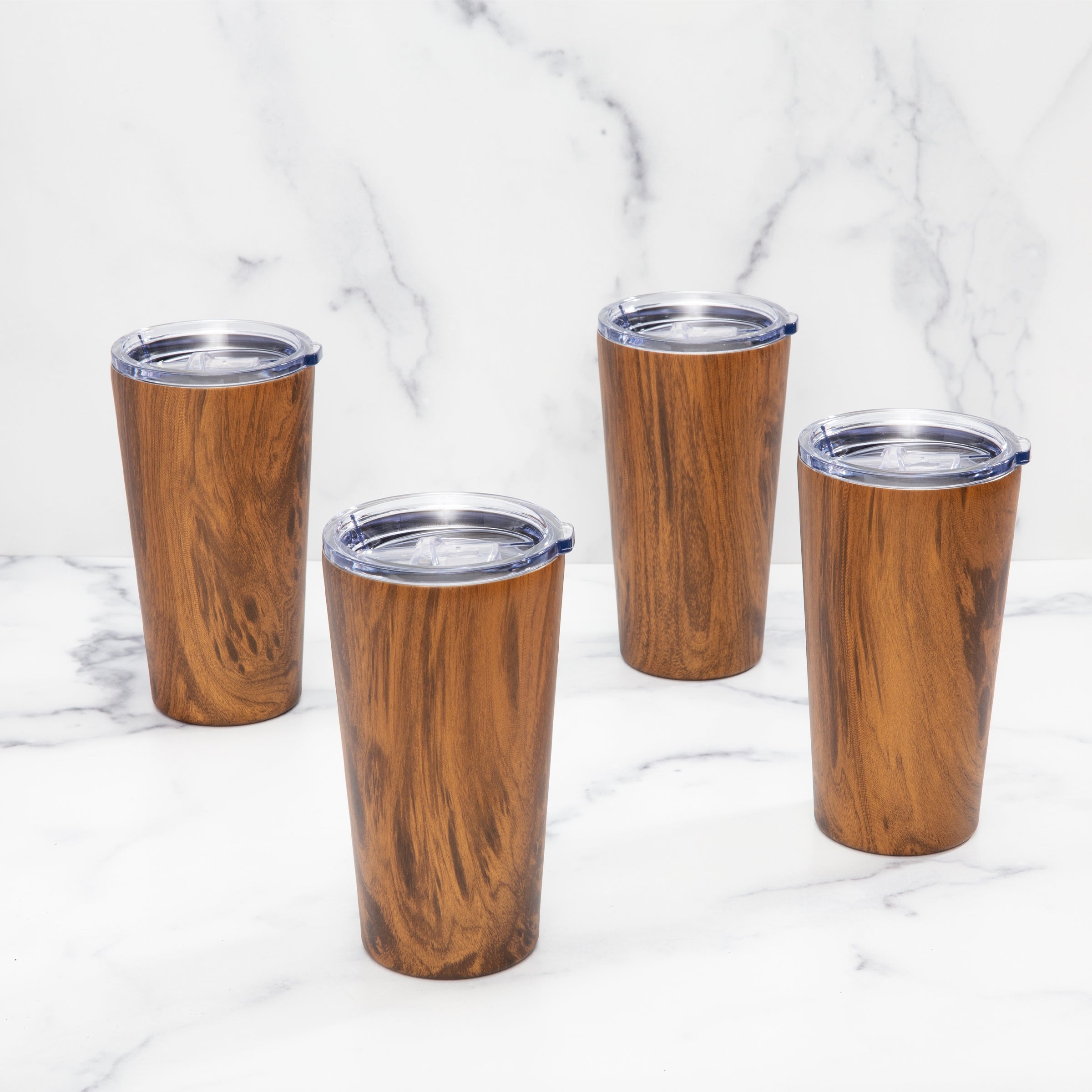 Stainless Steel Highball Tumblers with Anti-Spill Lids - Set of 4