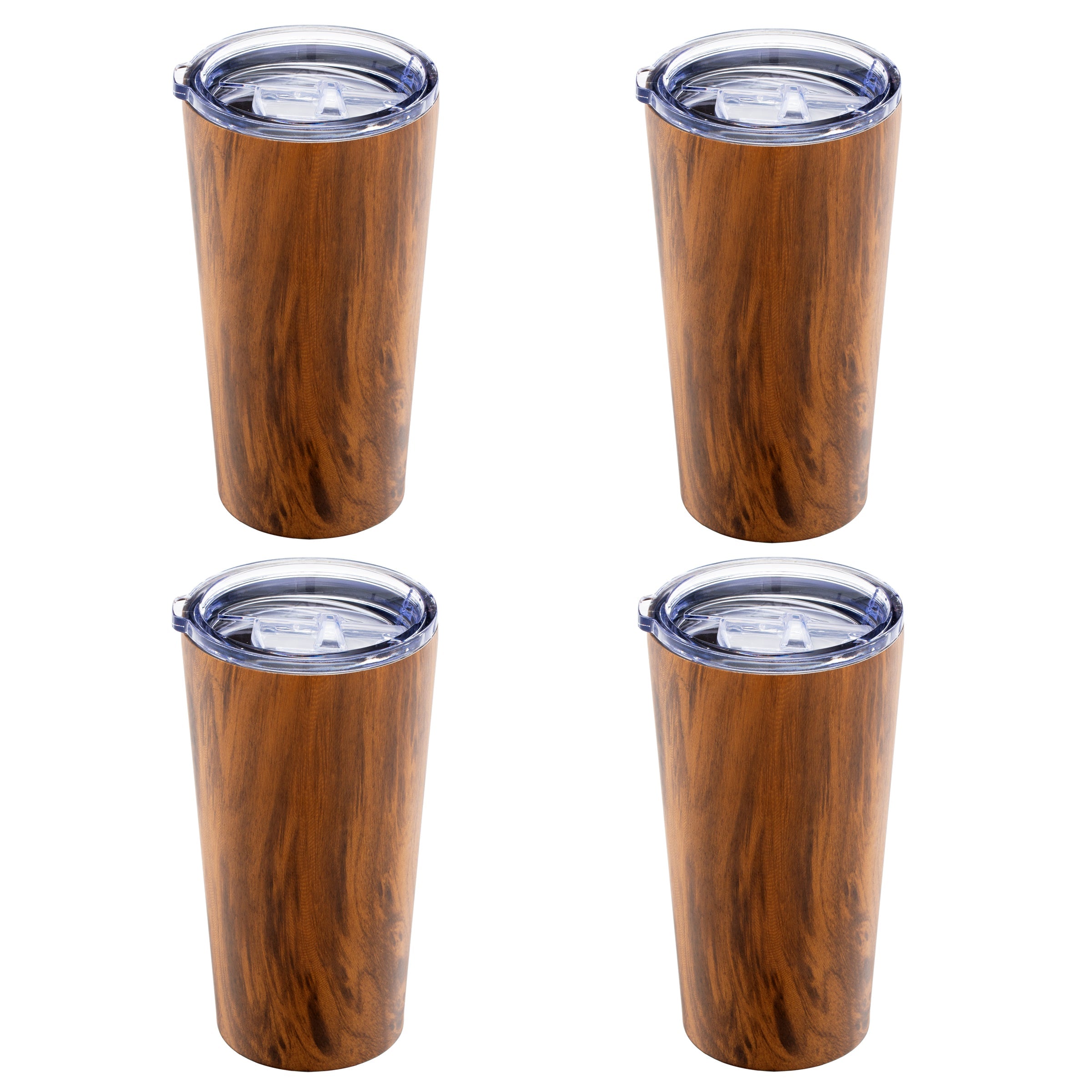 Stainless Steel Highball Tumblers with Anti-Spill Lids - Set of 4