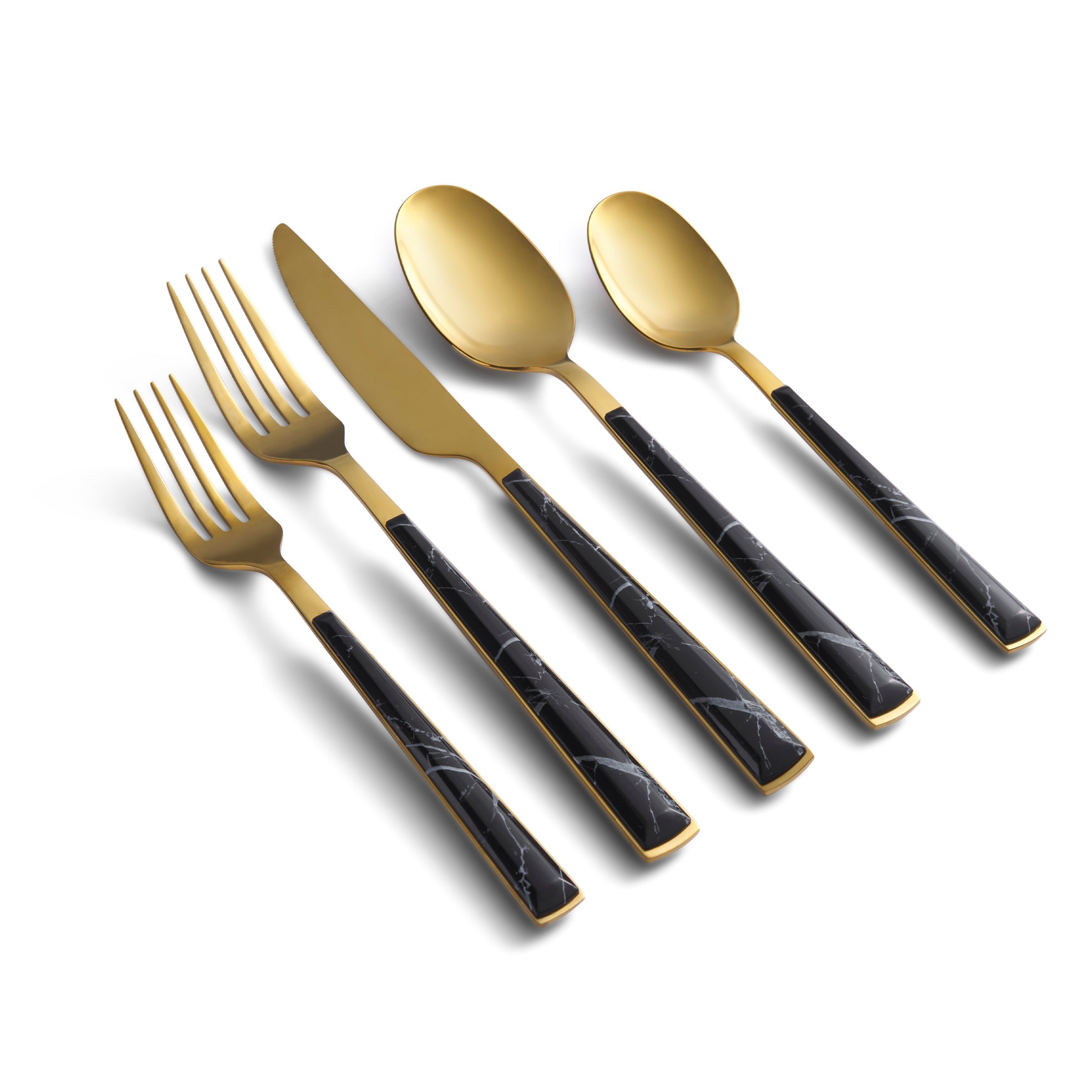 Gold Flatware Set with Black Marble Handle | Eivin 20-Piece