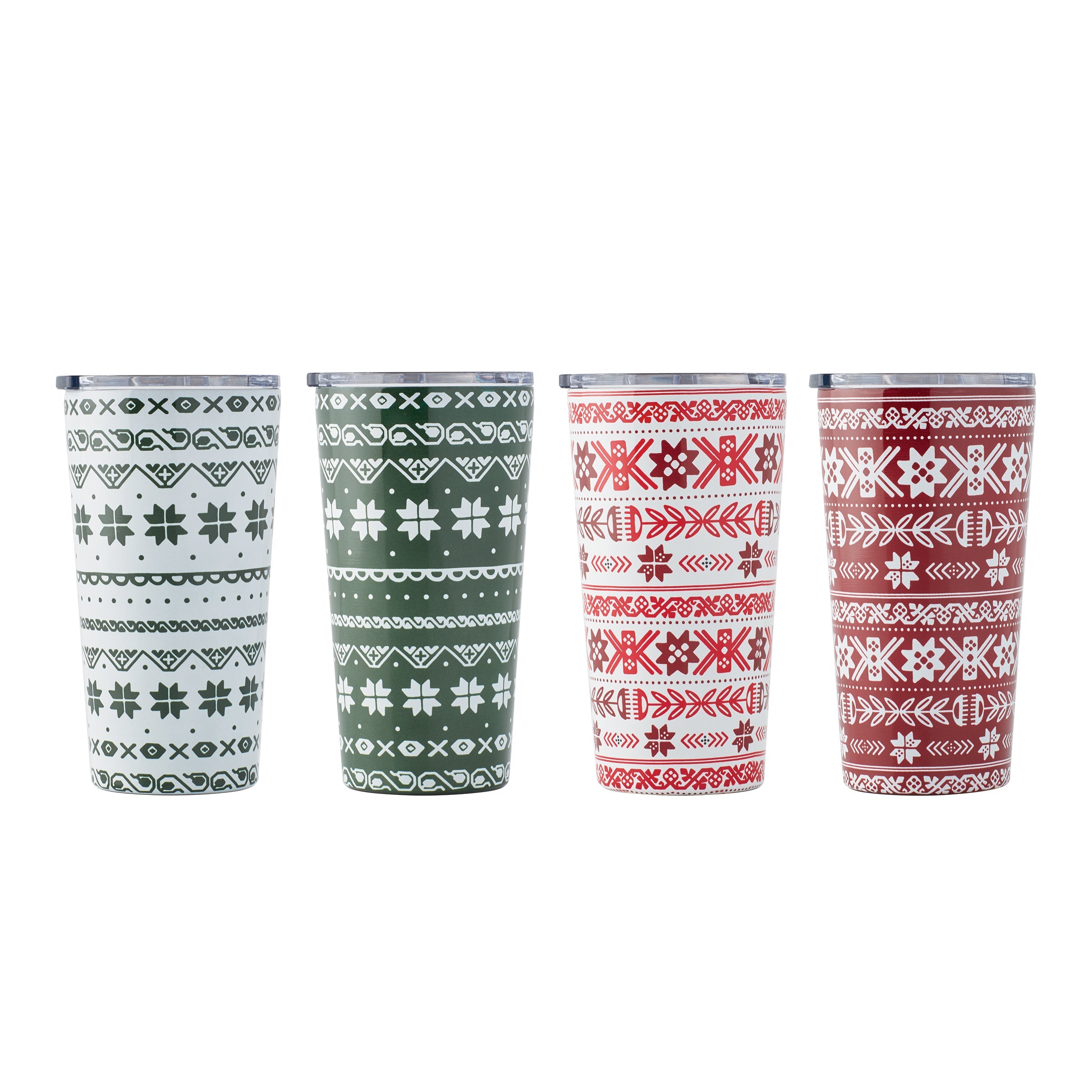 Stainless Steel Highball Tumblers Set of 4 with Anti-Spill Lids | Fair Isle