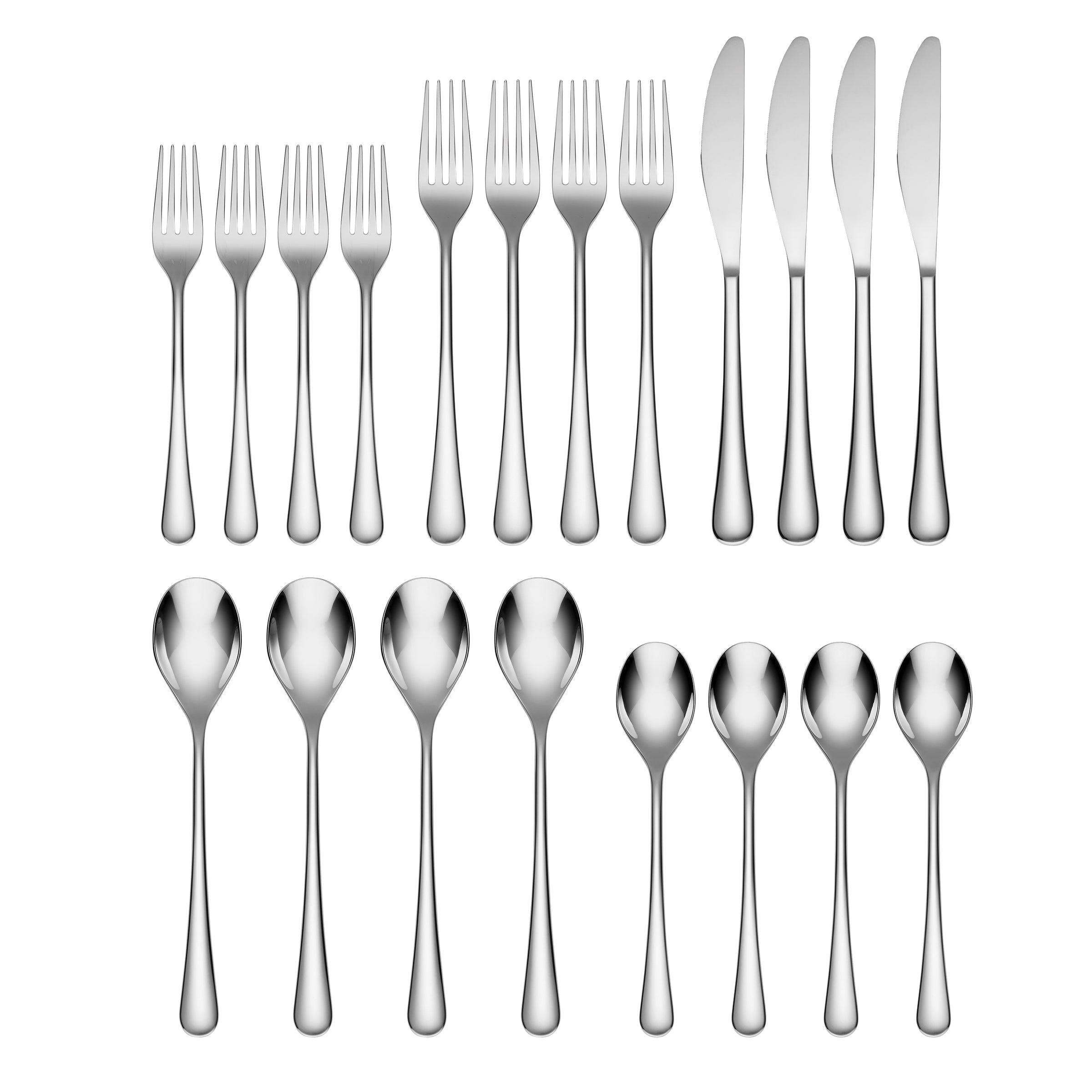 20 Piece Flatware Set with Sleek Rounded Handles | Xyla Mirror