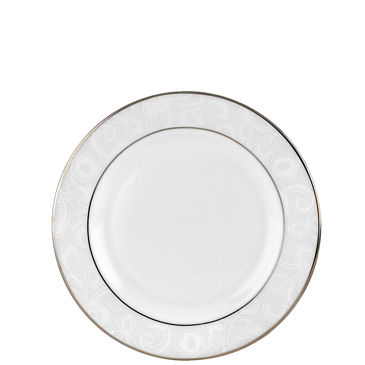 White Venetian Lace Bread Plate with Platinum Rim | Bone China