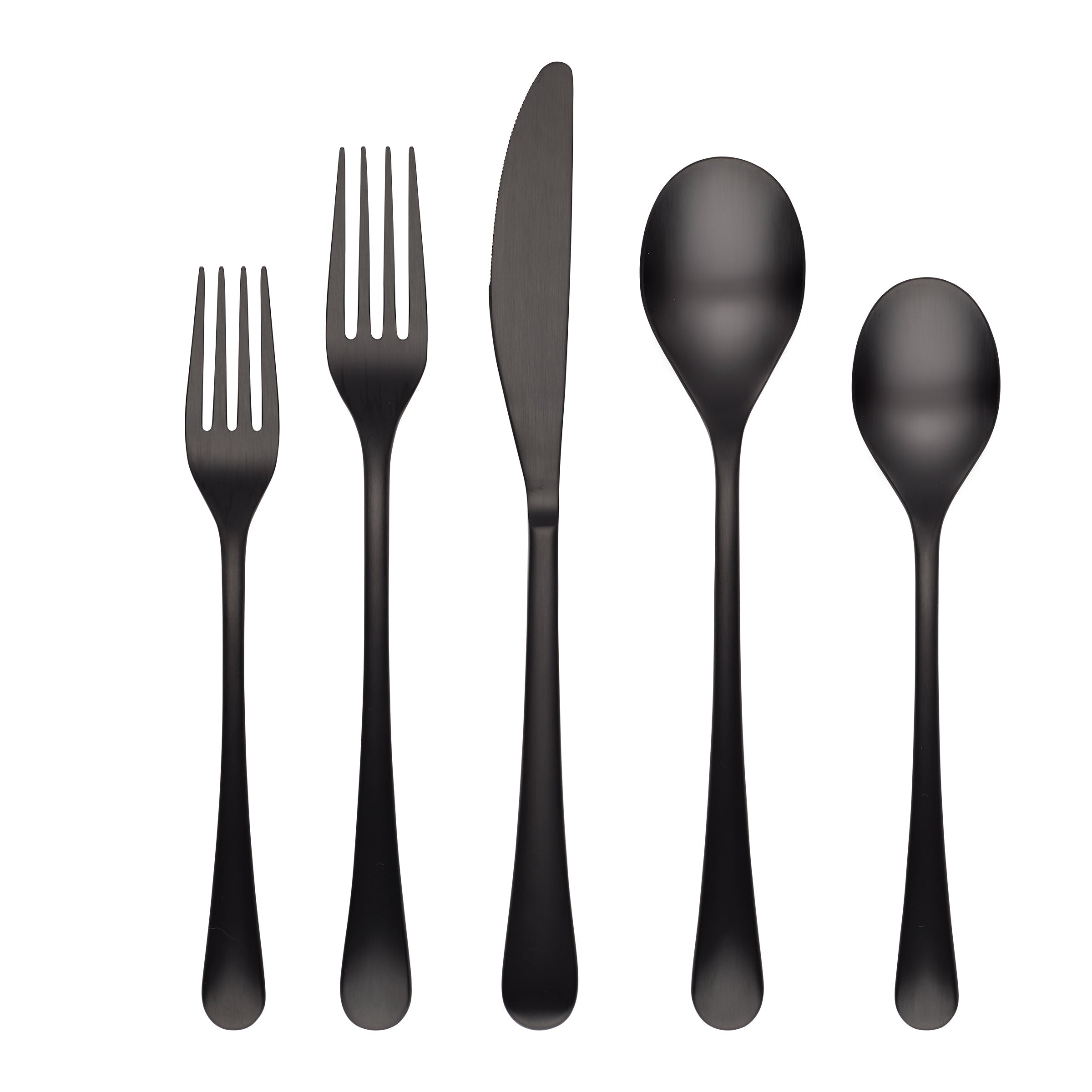 20-Piece Black Satin Flatware Set with Rounded Handles | Xyla