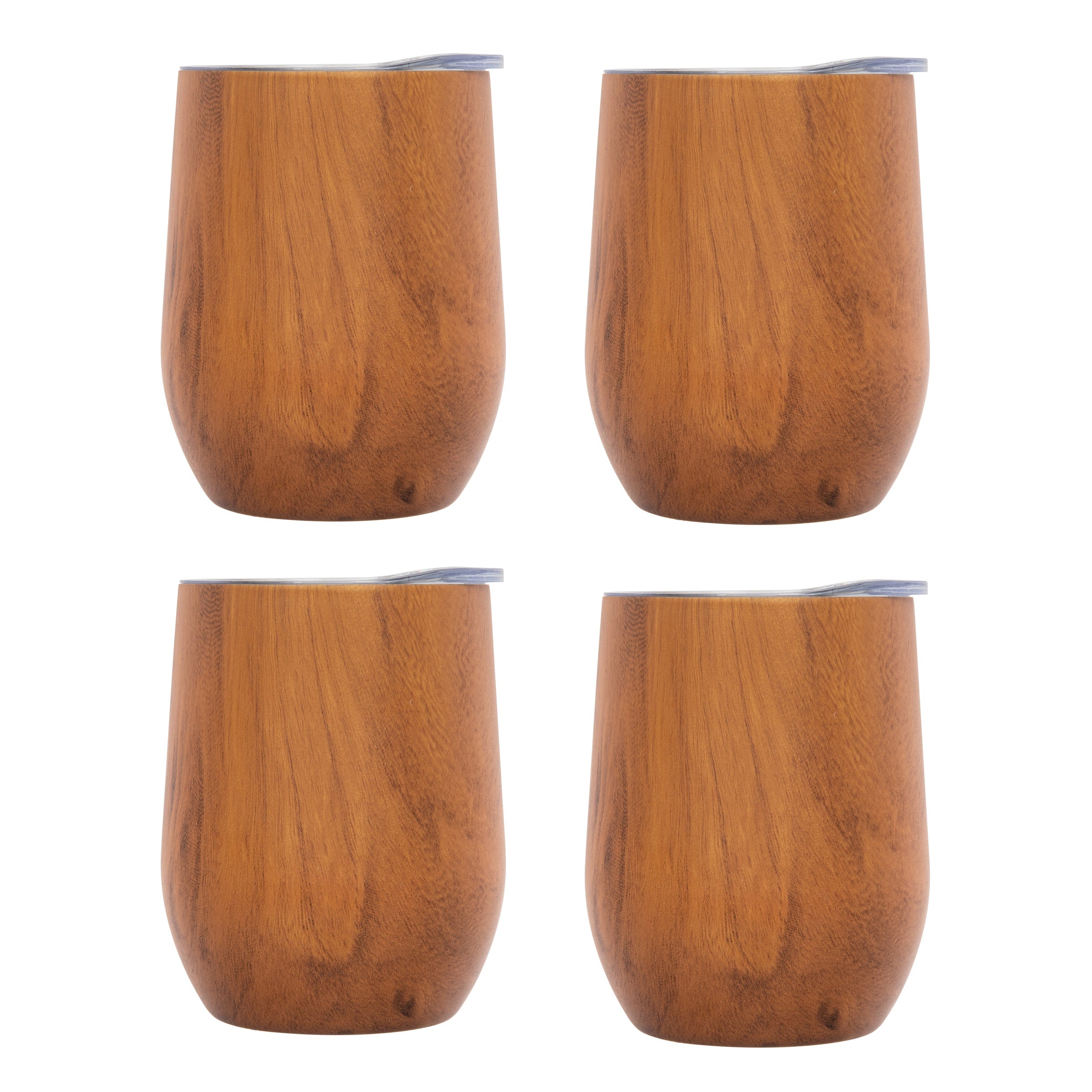Woodgrain Wine Tumblers Set of 4 - Insulated & Shatterproof | Stainless Steel
