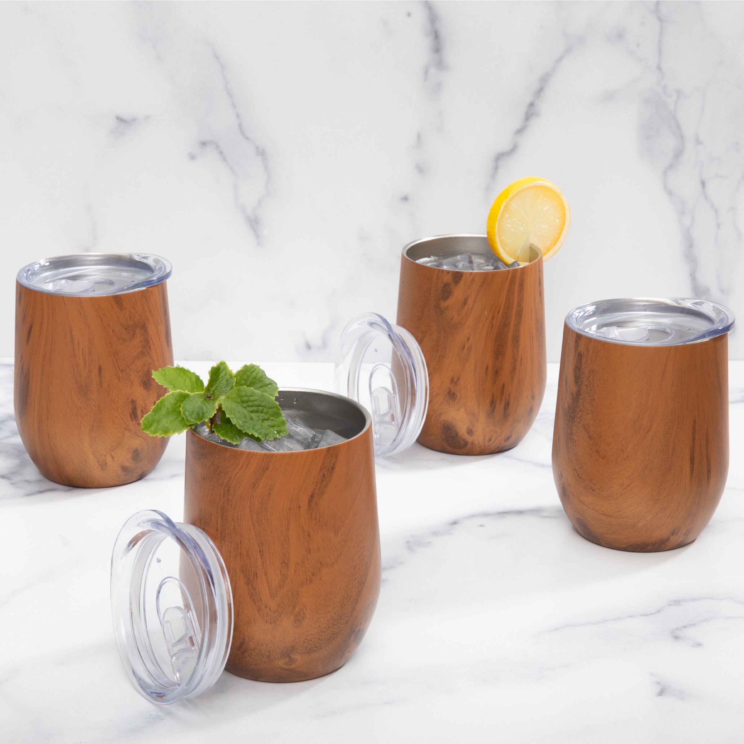 Woodgrain Wine Tumblers Set of 4 - Insulated & Shatterproof | Stainless Steel