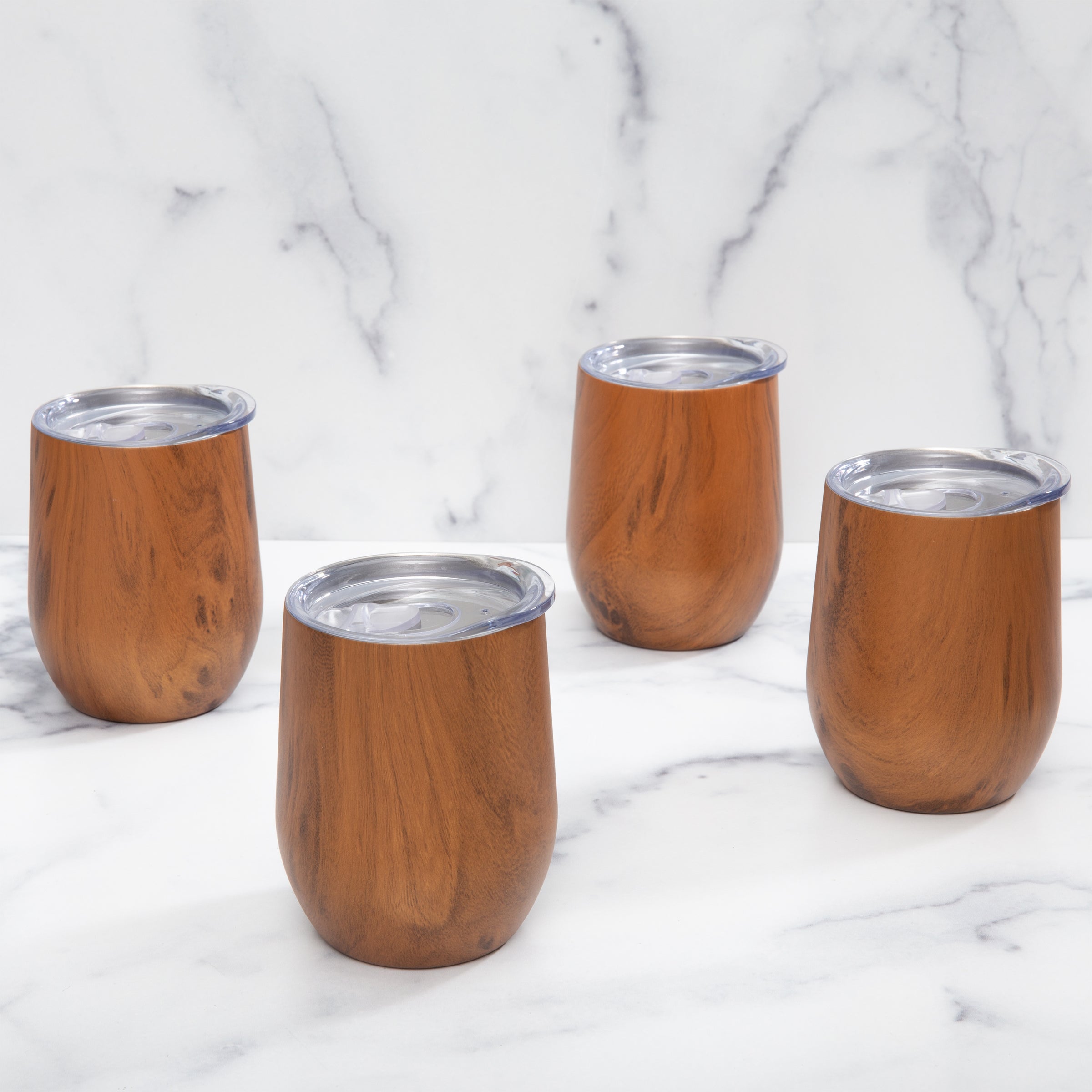 Woodgrain Wine Tumblers Set of 4 - Insulated & Shatterproof | Stainless Steel