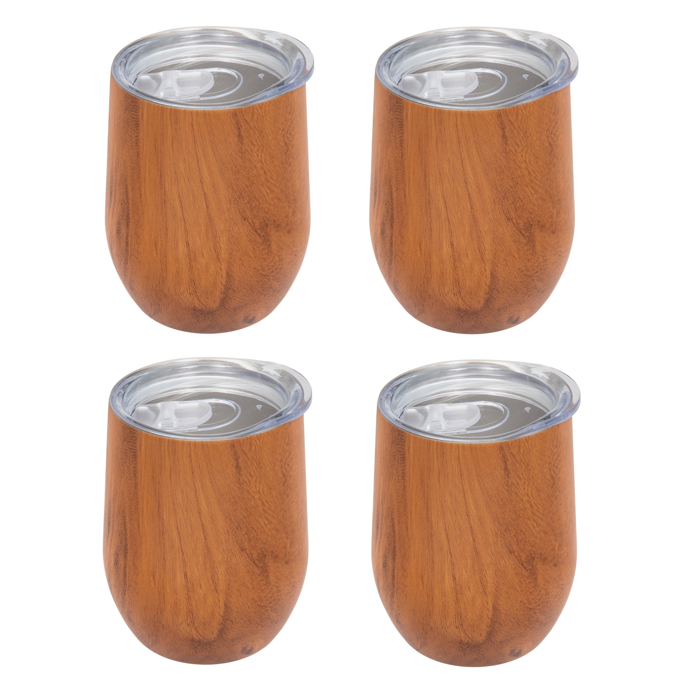 Woodgrain Wine Tumblers Set of 4 - Insulated & Shatterproof | Stainless Steel