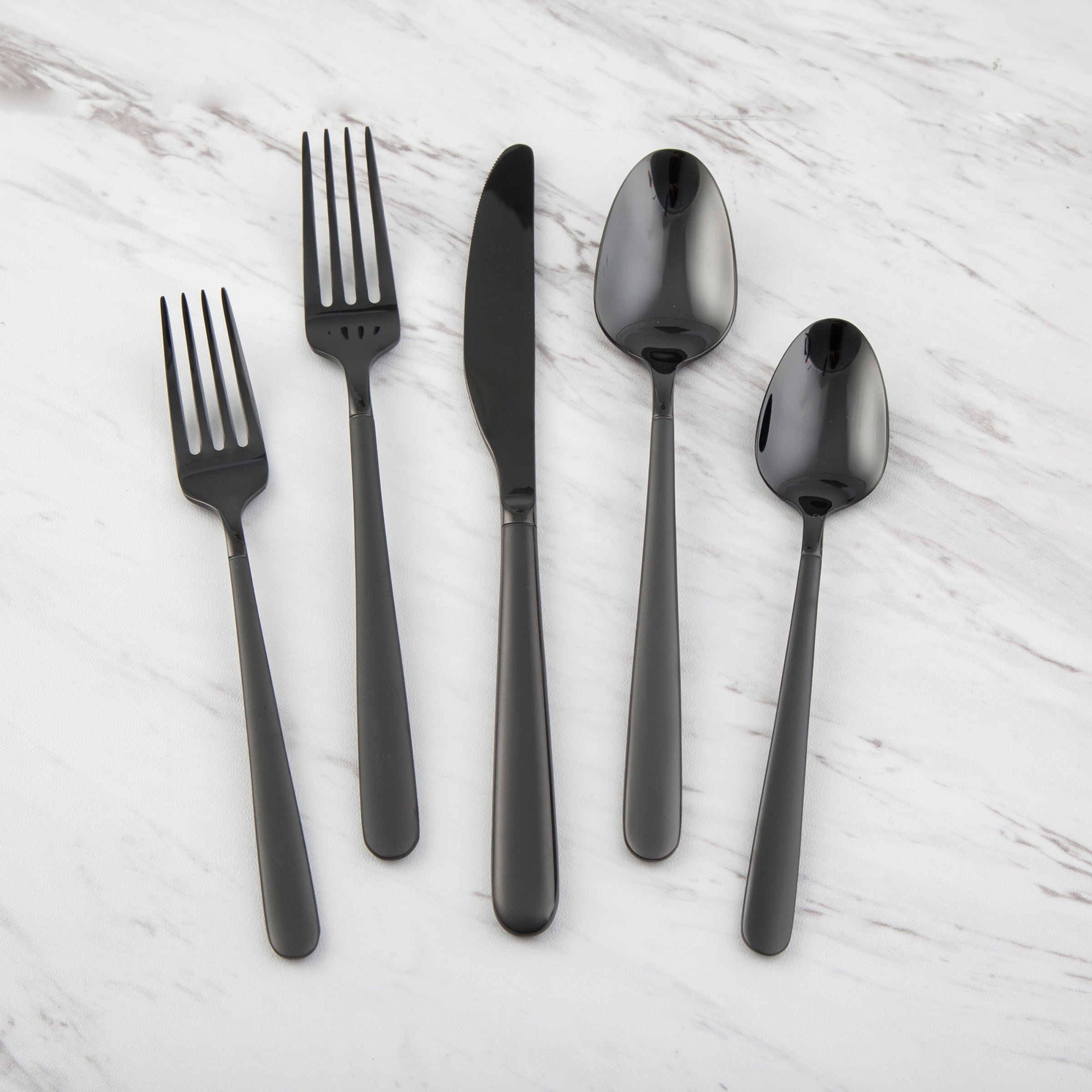 Black Mirror Flatware Set 20-Piece with Sandblasted Handles | Quinn