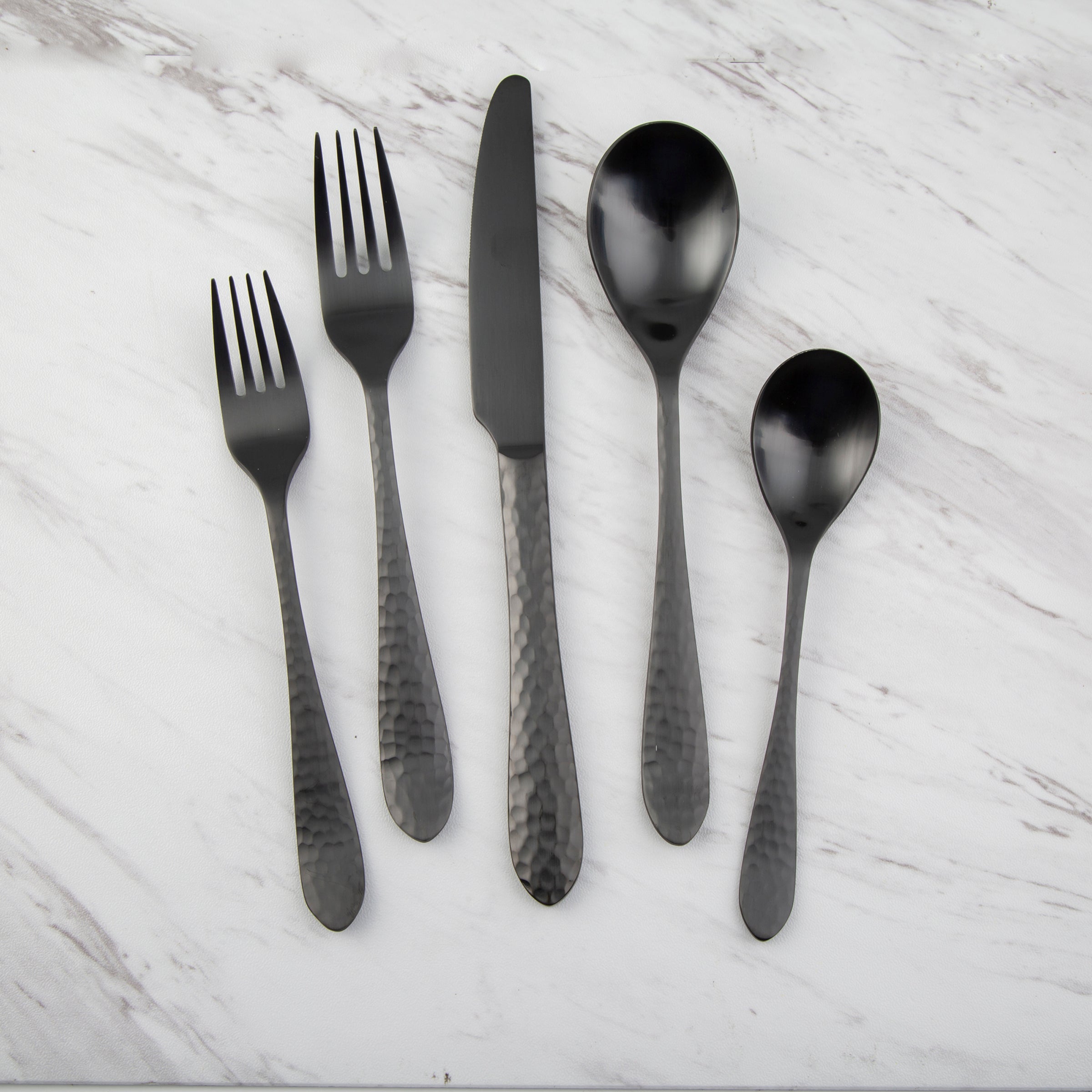 Hammered Black Flatware Set 20-Piece for Dining | Colby