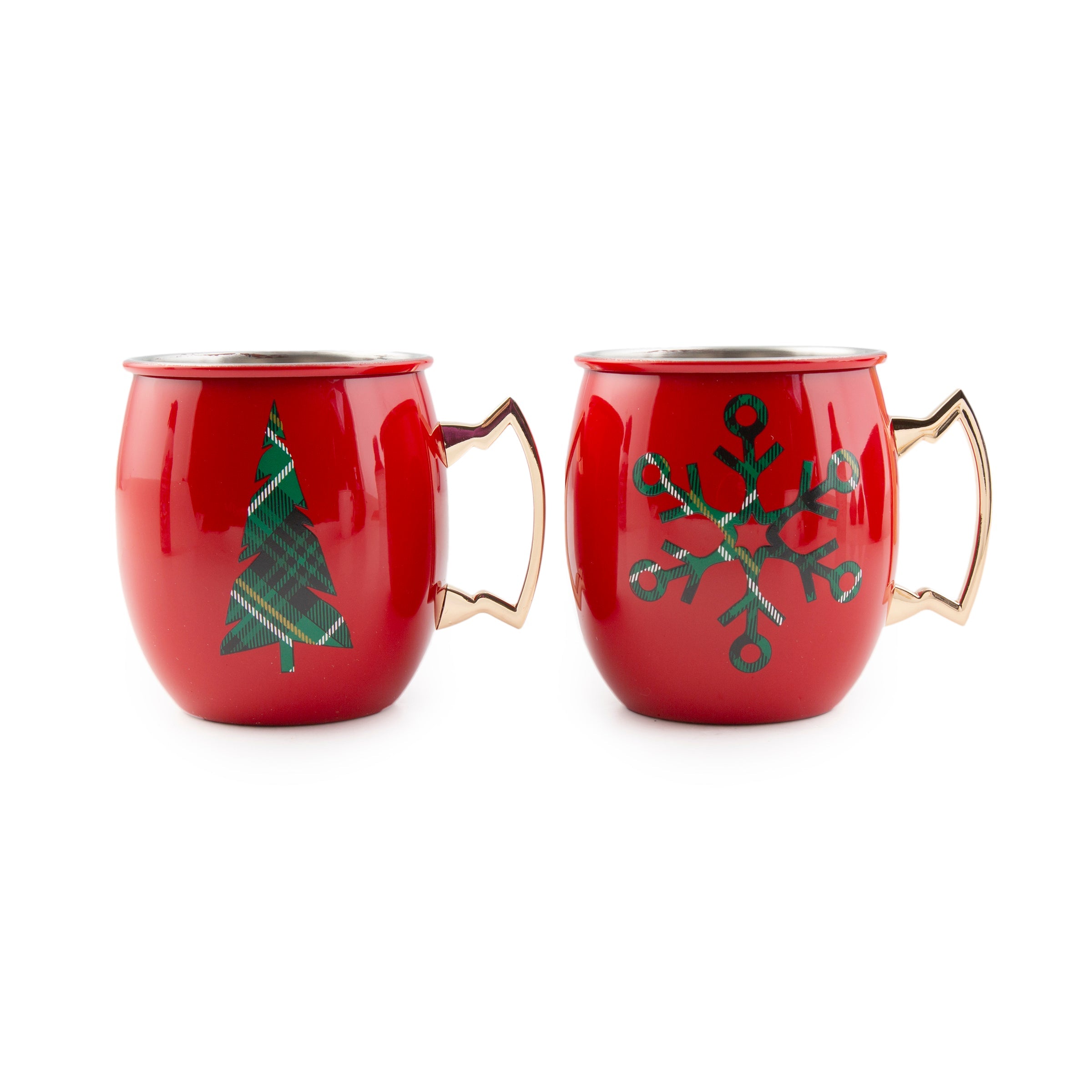 Red Christmas Moscow Mule Mugs - Set of 2 Shatter-Resistant Cups