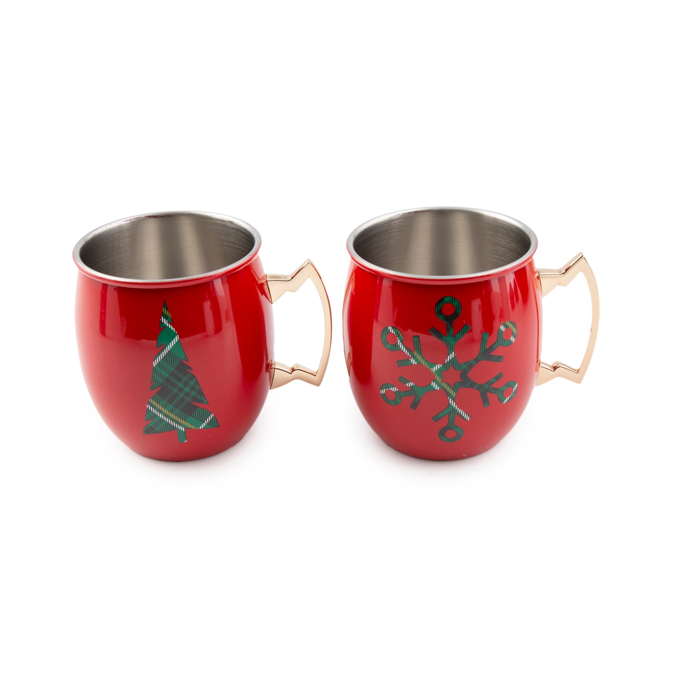 Red Christmas Moscow Mule Mugs - Set of 2 Shatter-Resistant Cups