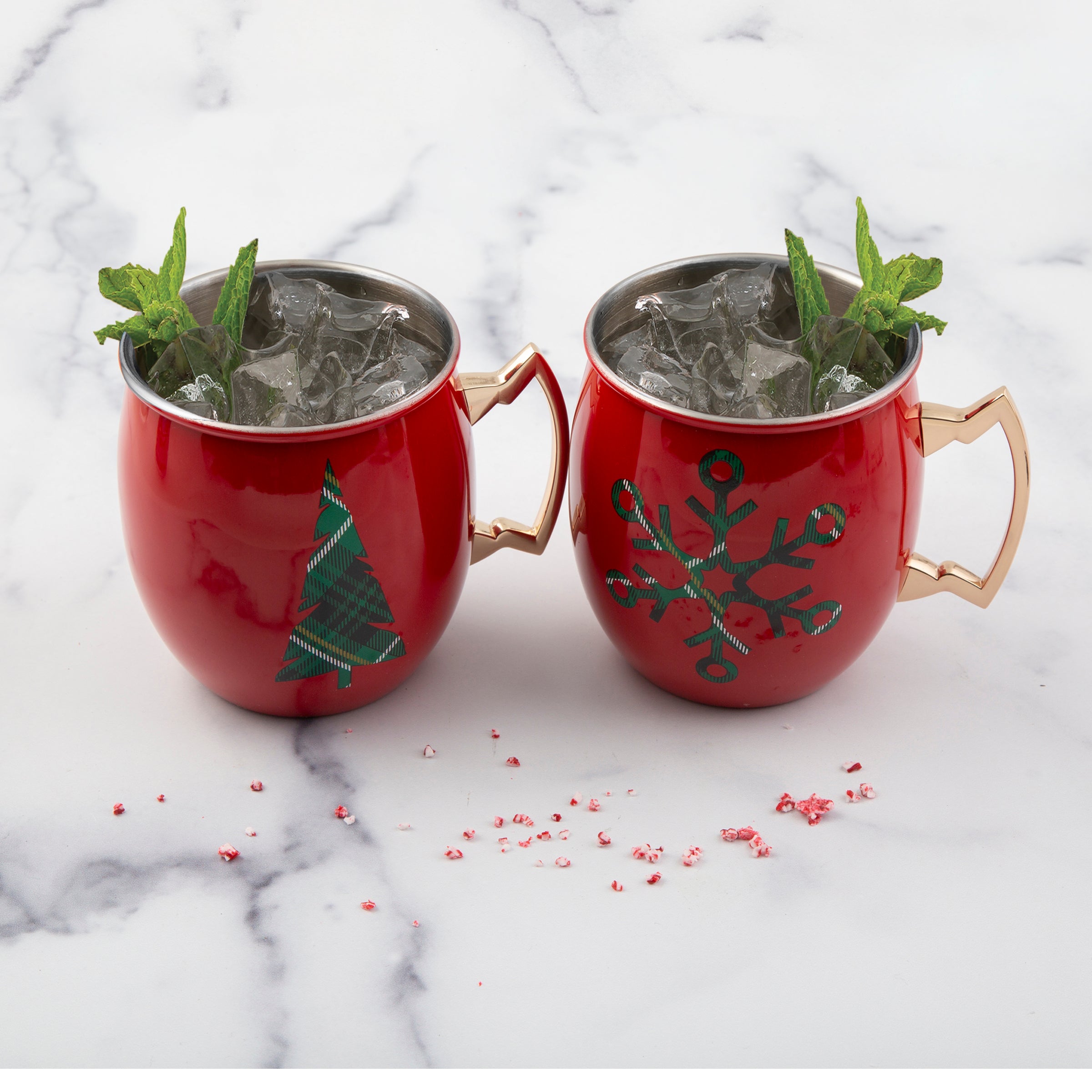 Red Christmas Moscow Mule Mugs - Set of 2 Shatter-Resistant Cups