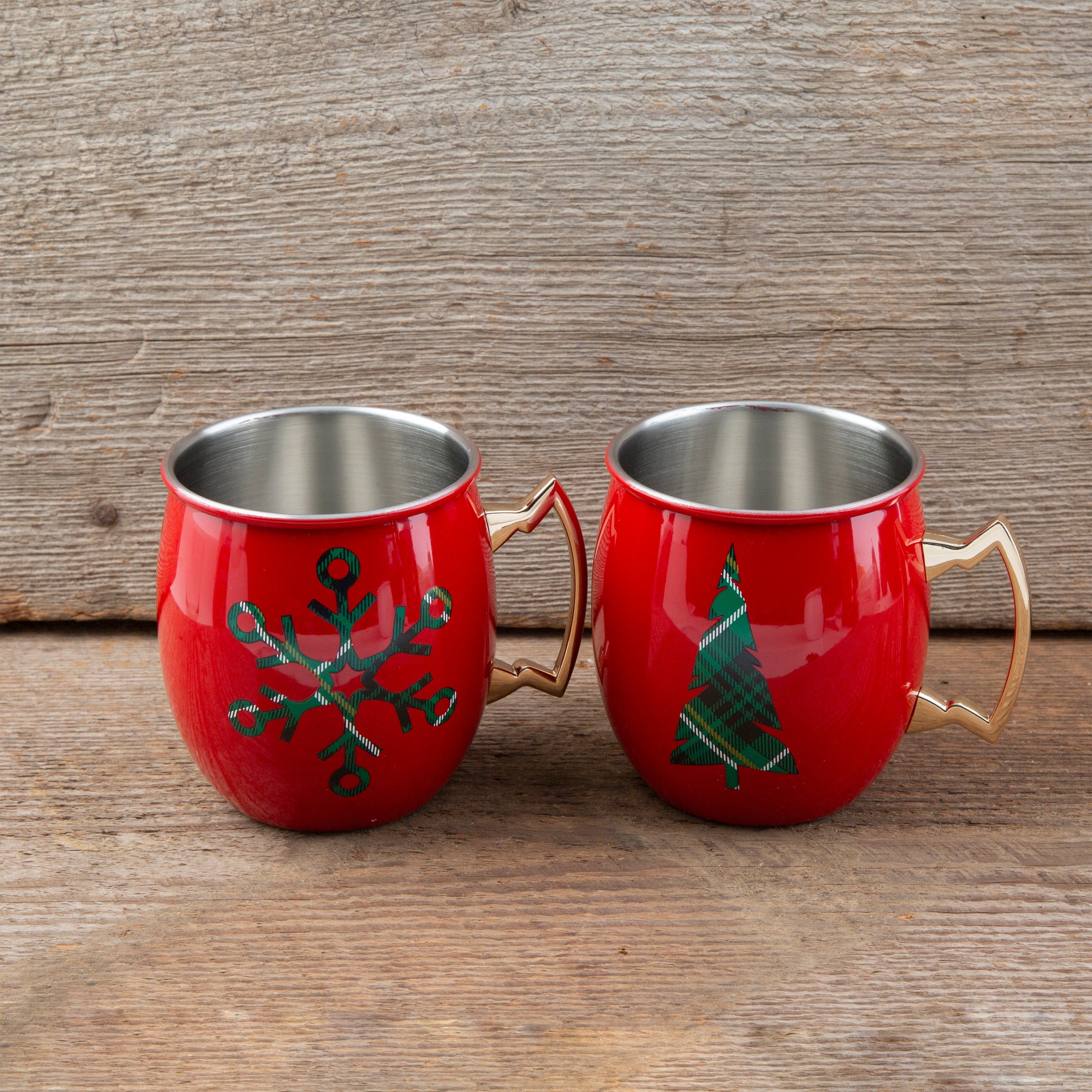 Red Christmas Moscow Mule Mugs - Set of 2 Shatter-Resistant Cups