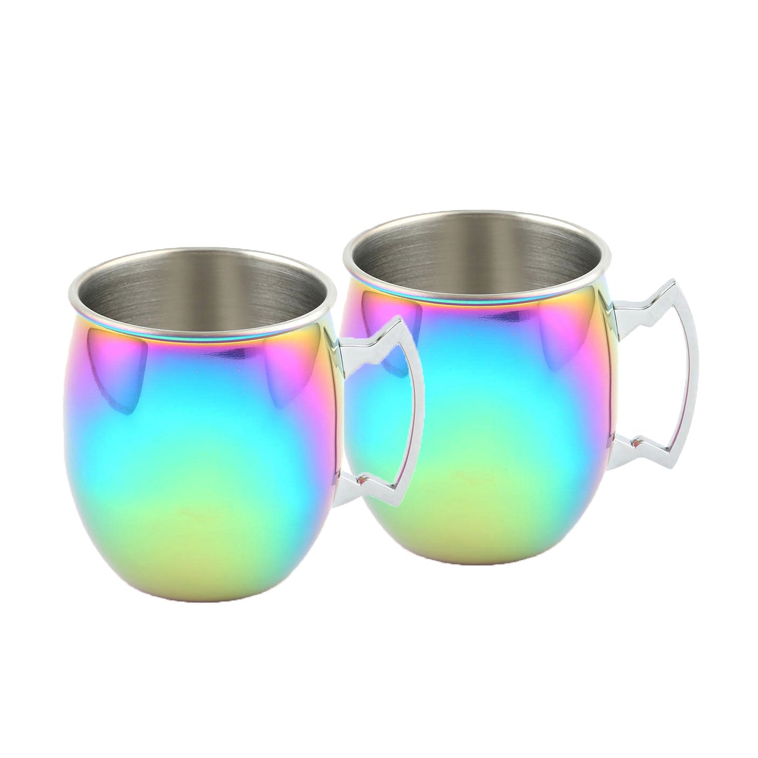Rainbow Moscow Mule Mugs Set of 4 with Silver Handles | Shatter-Resistant
