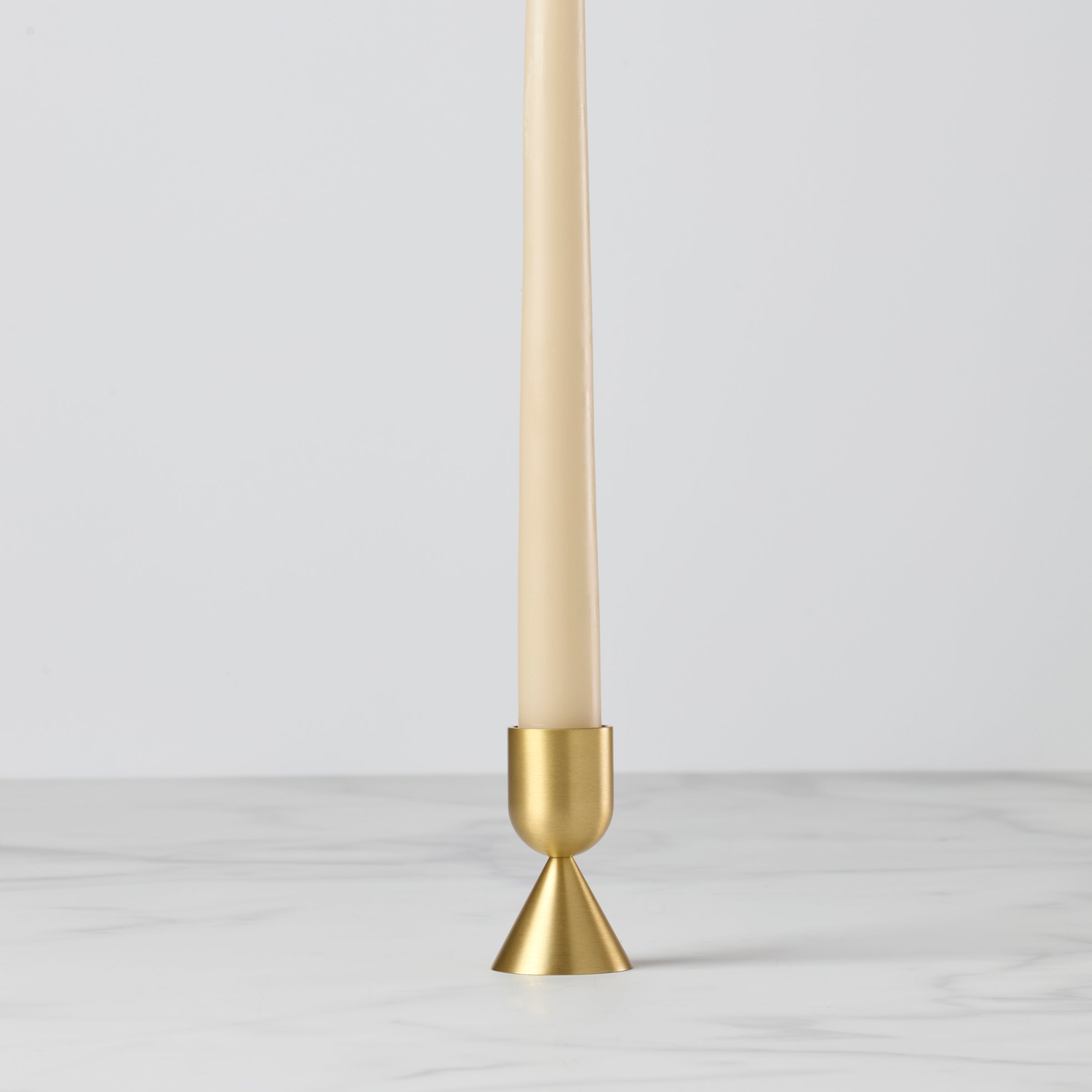 Reversible Brass Candle Holder for Table Decor | Light Gold Taper
