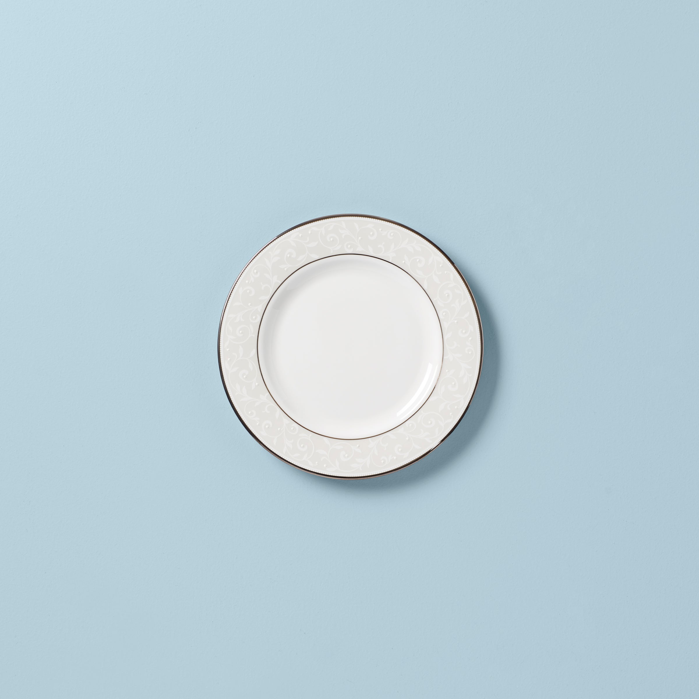 Pearlescent Porcelain Salad Plate with Platinum Accents | Opal Innocence