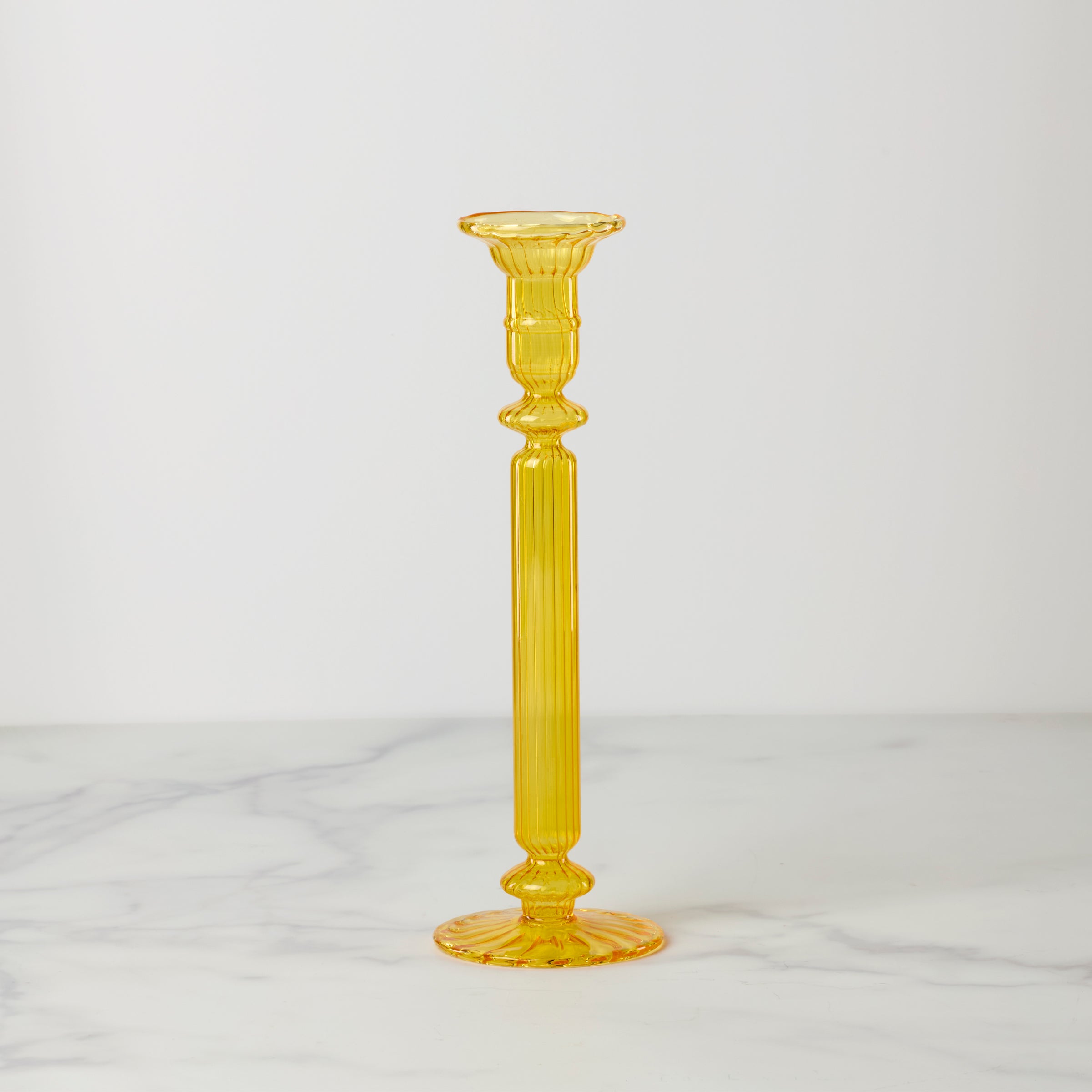 Glass Candlestick Holder with Daffodil Design | Nalia