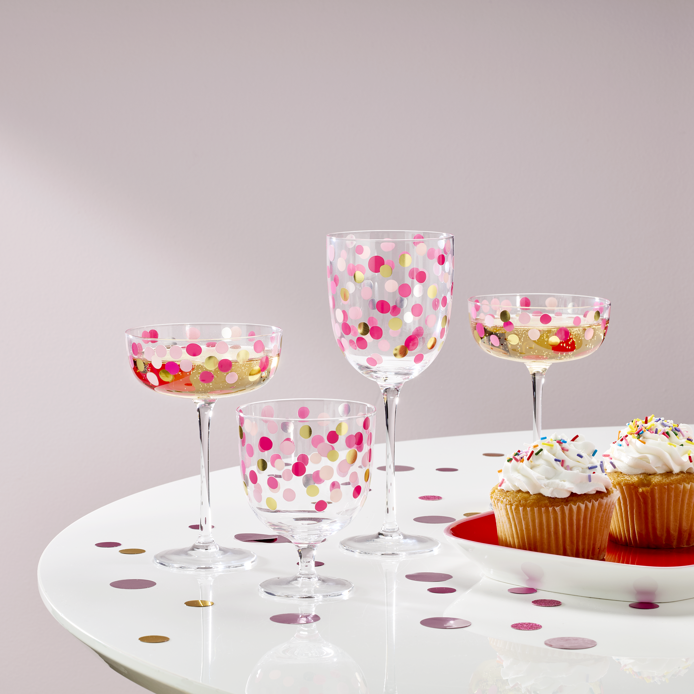 Confetti Coupe Glasses Set of 4 for Celebrations | It's Raining