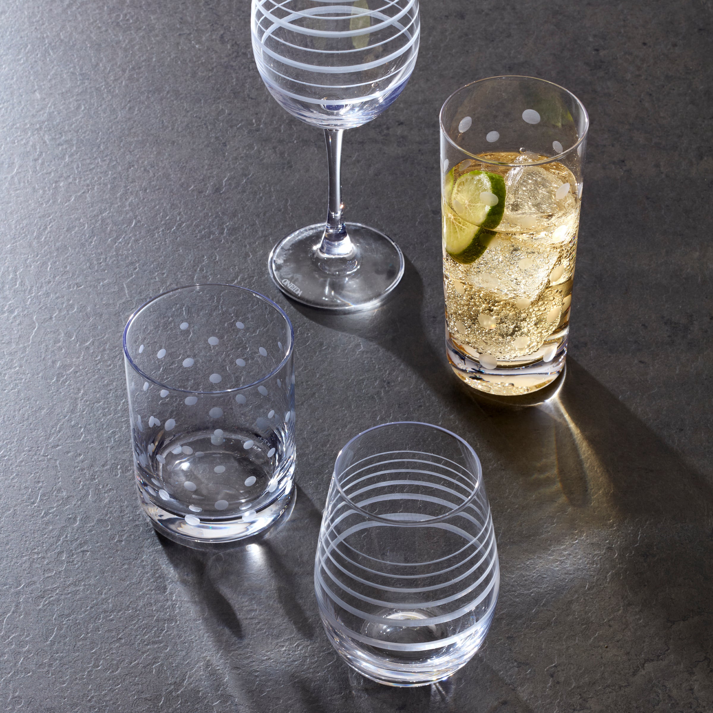 Etched Highball Glasses Set of 4 for Cocktails & Parties | Mingle