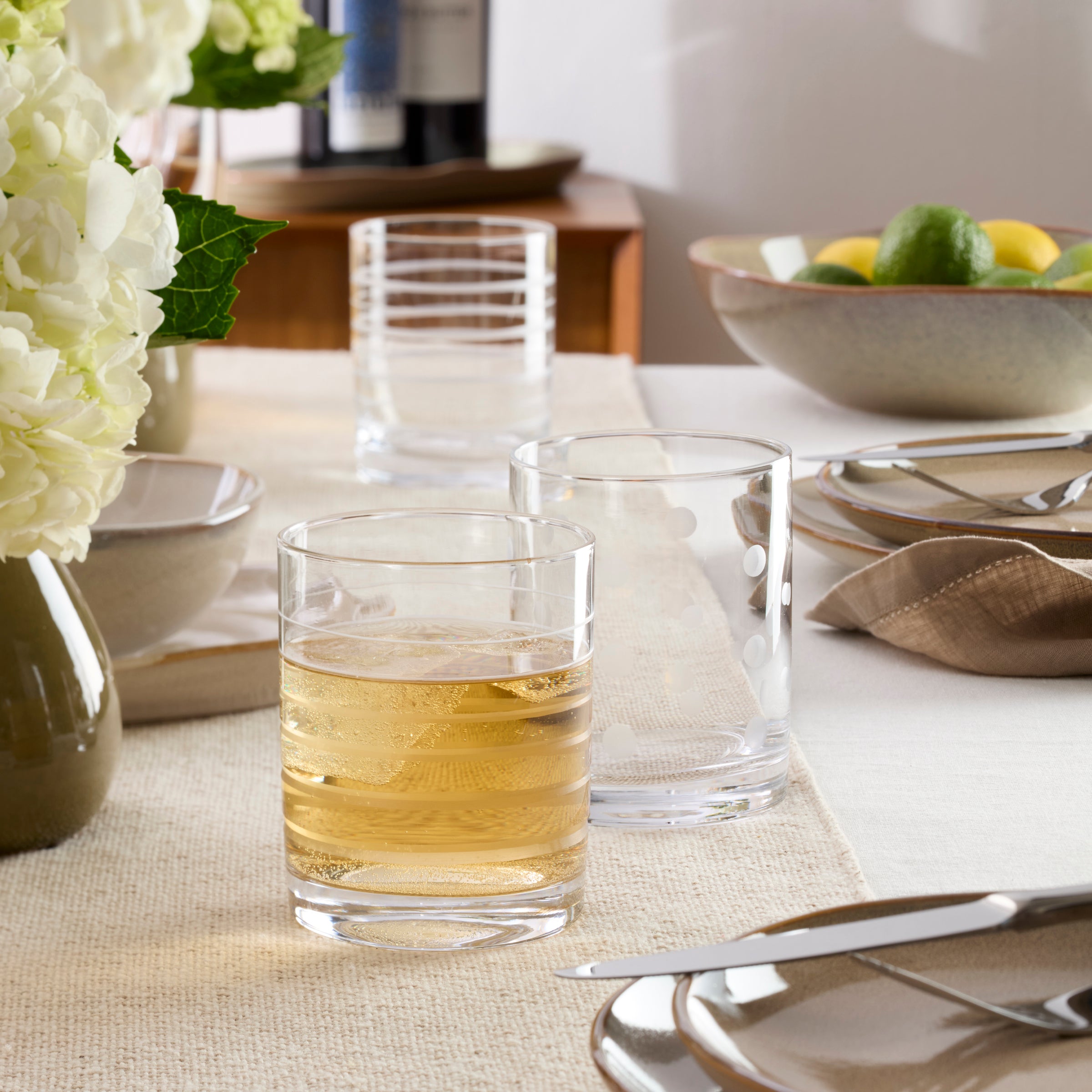 Double Old Fashioned Glasses Set of 4 with Etched Design | Mingle