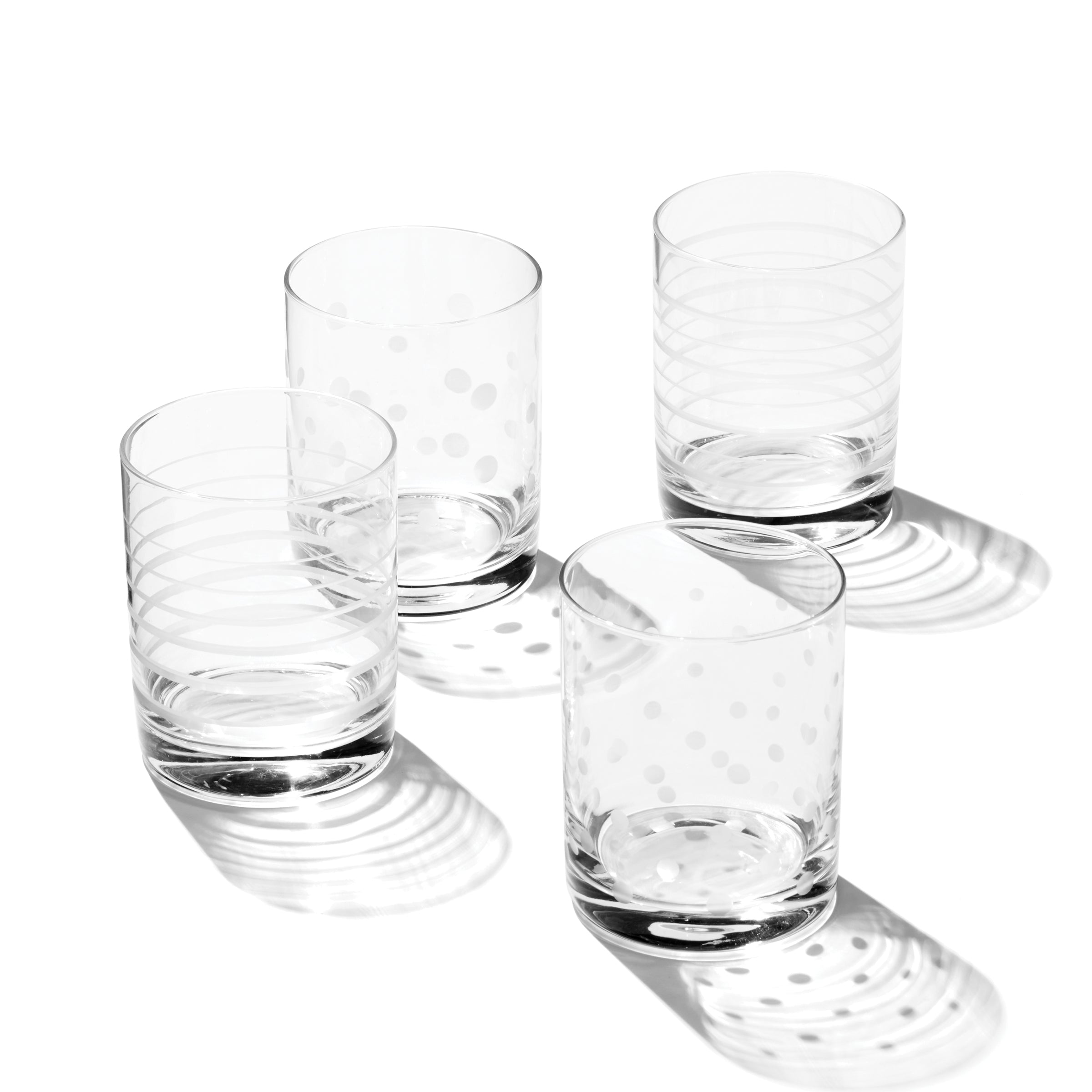 Double Old Fashioned Glasses Set of 4 with Etched Design | Mingle