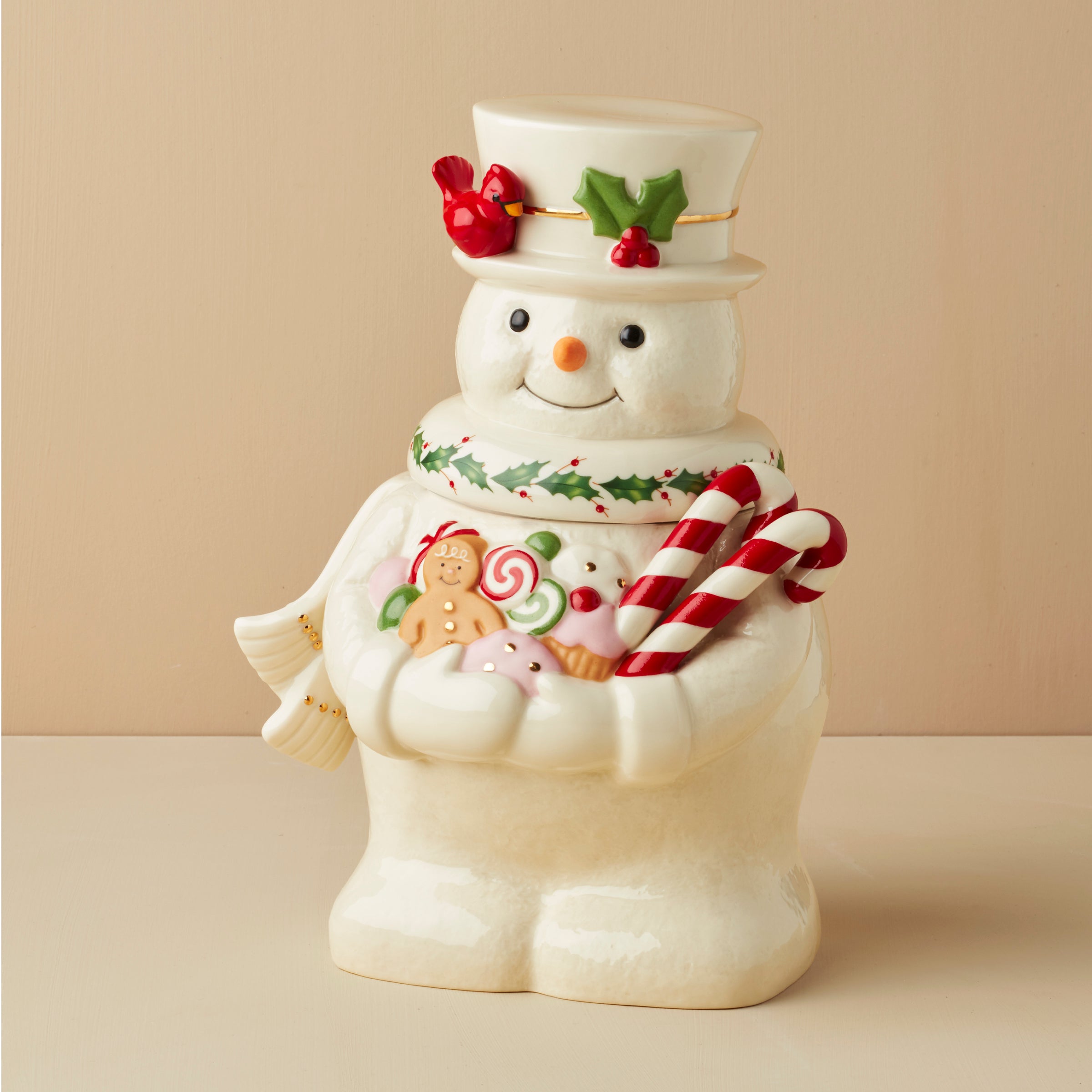 Porcelain Snowman Cookie Jar with Gold Accents | Happy Holly Days
