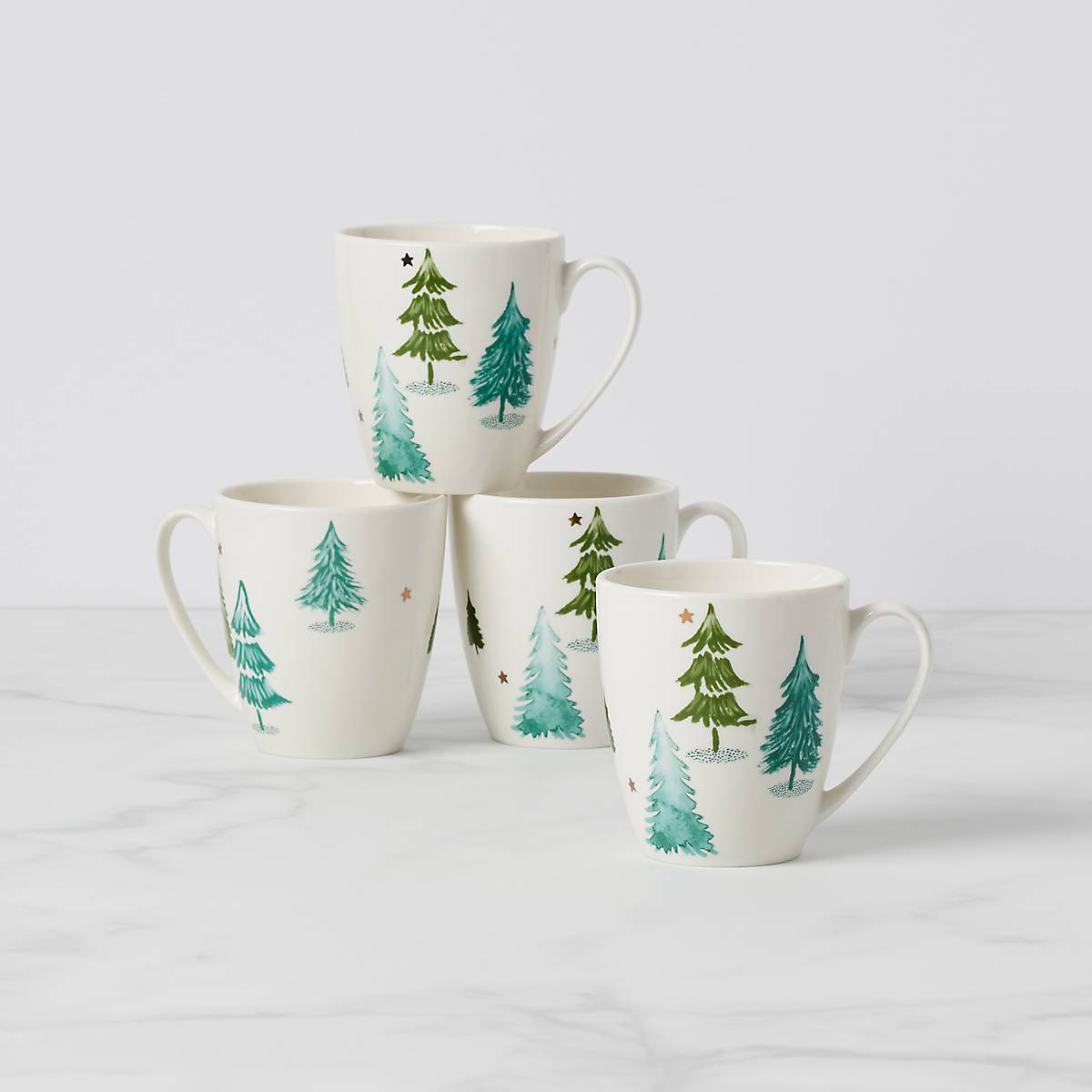 Ceramic Mugs Set of 4 with Pine Tree Design | Balsam Lane