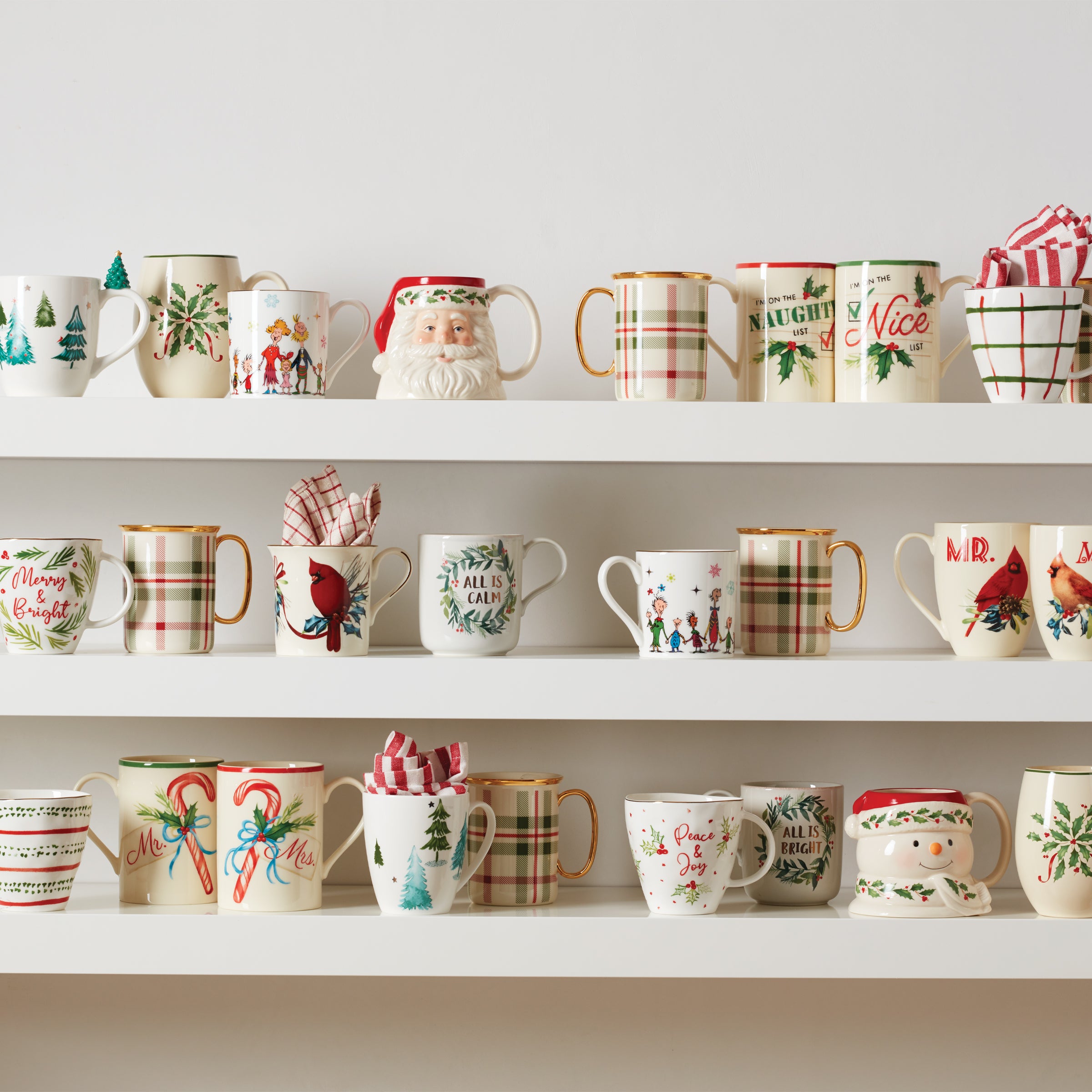 Ceramic Mugs Set of 4 with Pine Tree Design | Balsam Lane