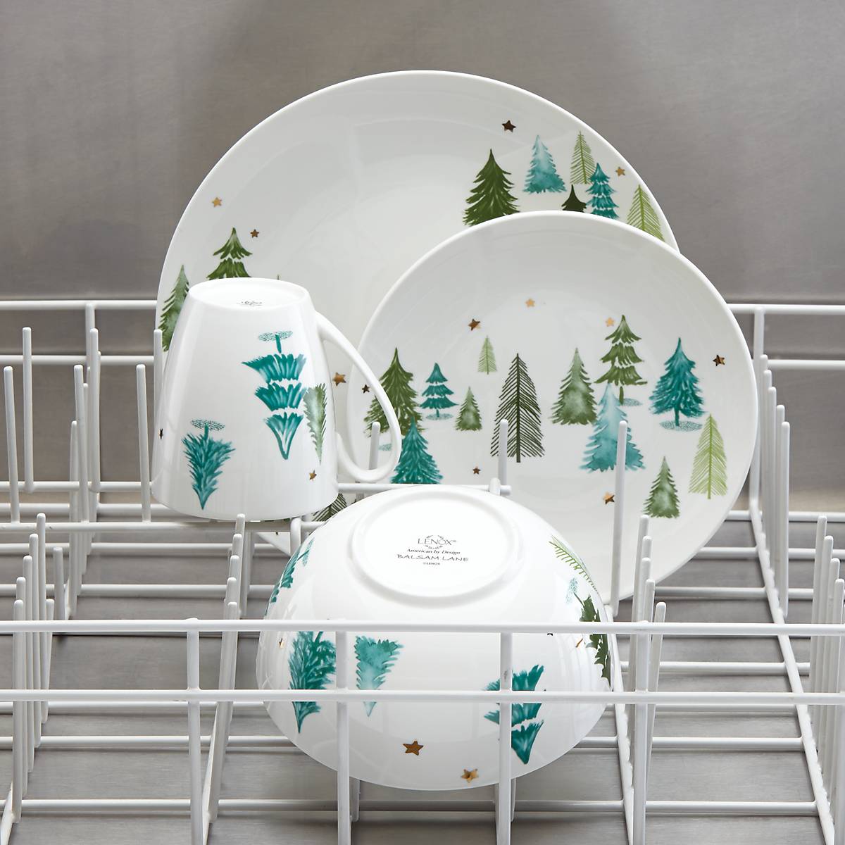Ceramic Mugs Set of 4 with Pine Tree Design | Balsam Lane