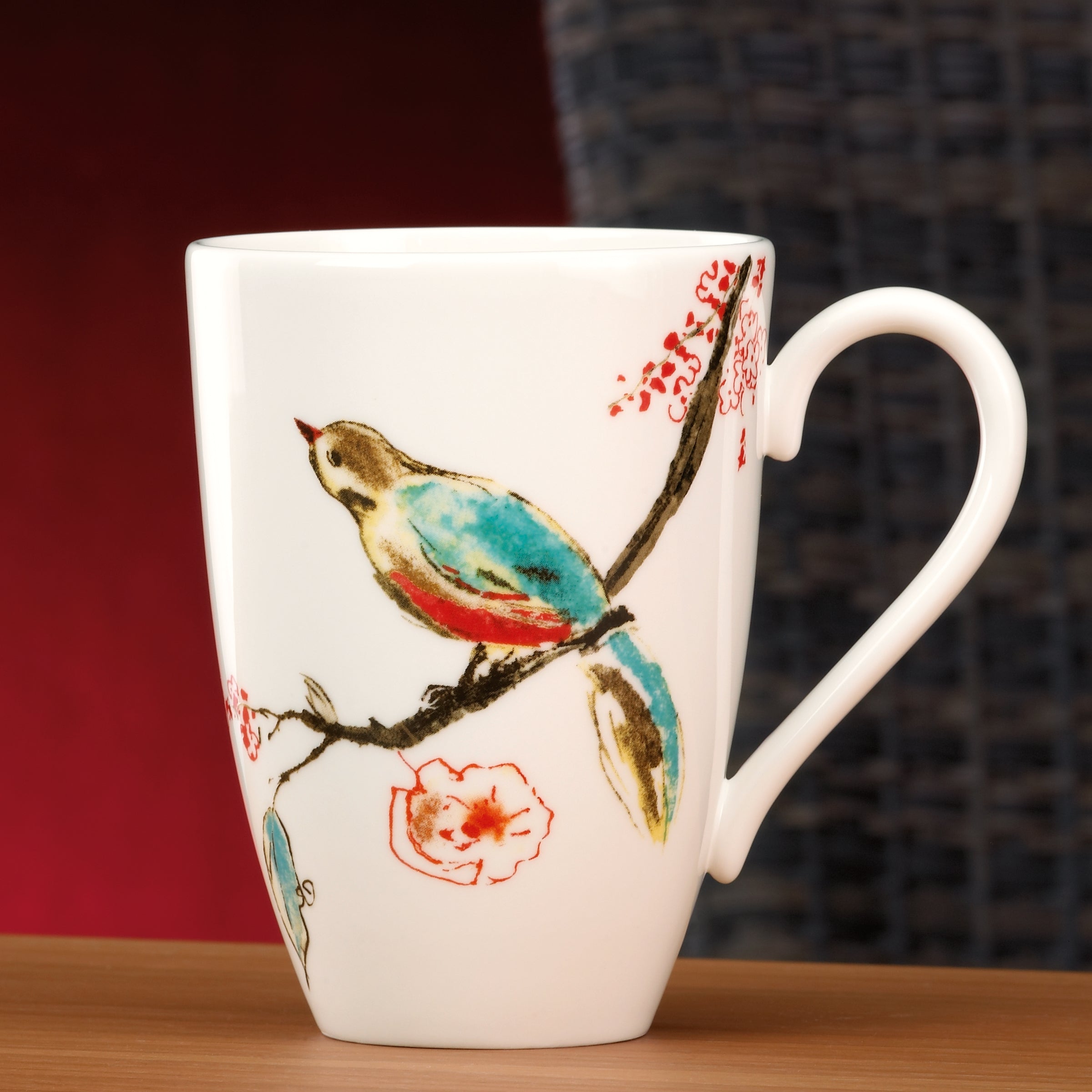 Porcelain Chirp Mug with Floral & Bird Design for Everyday Use