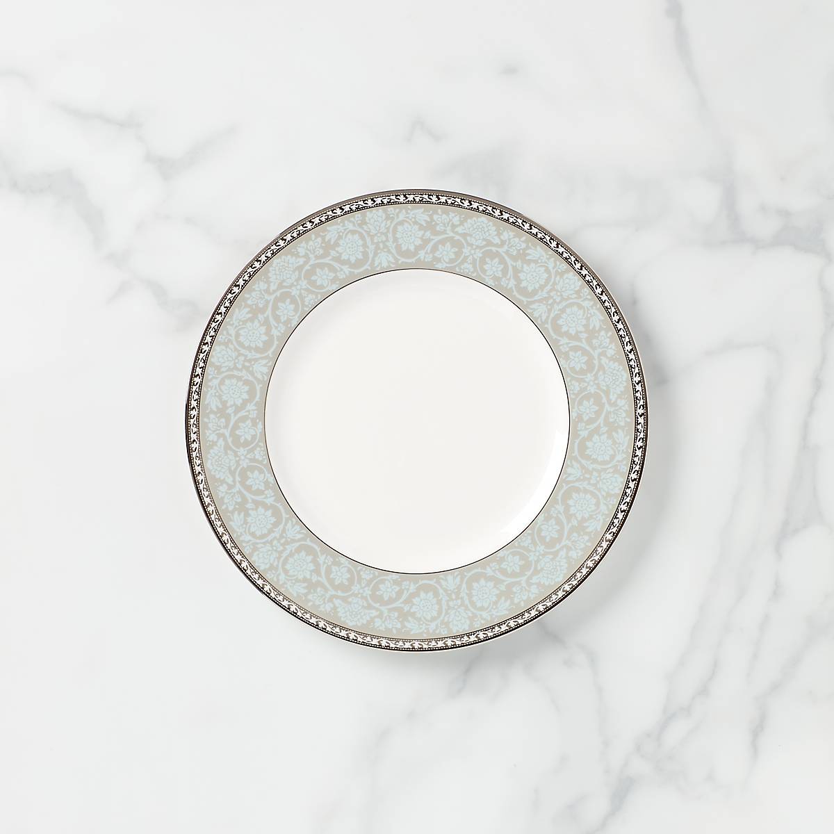 Sky Blue Floral Accent Plate with Platinum Trim | Westmore Bone China