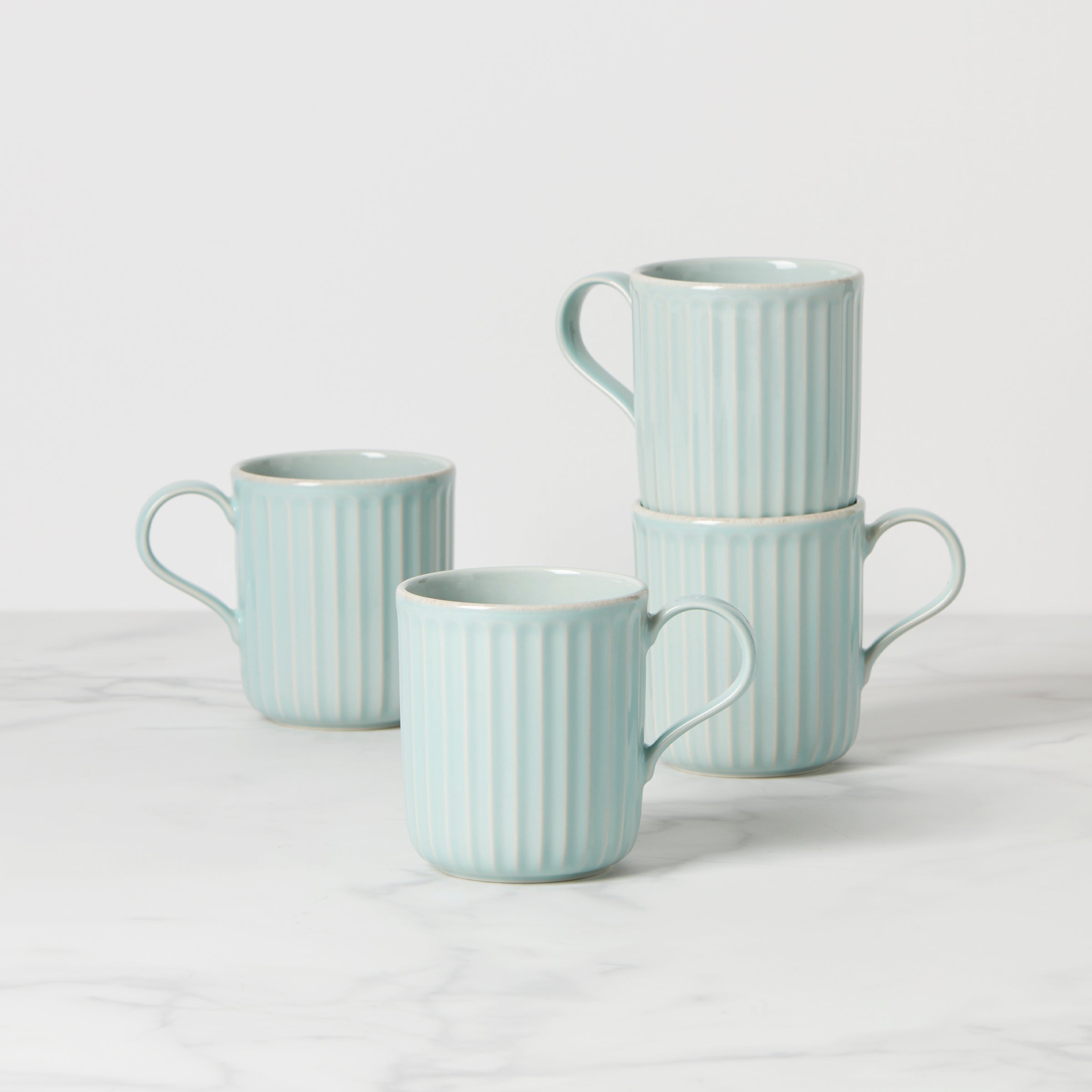 Scallop Ice Blue Tea Mugs - Set of 4 | French Perle