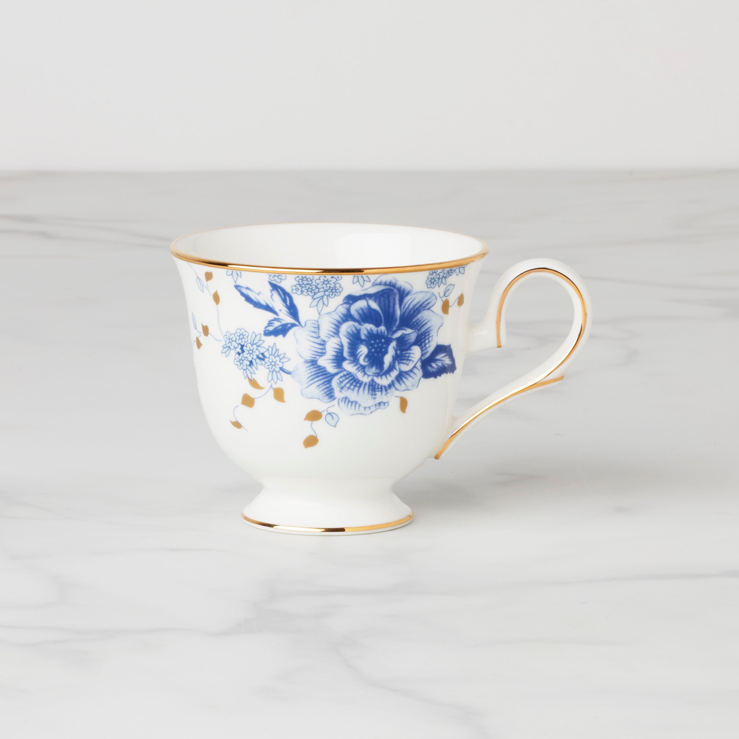 Blue Blossom Bone China Teacup with Gold Trim | Garden Grove