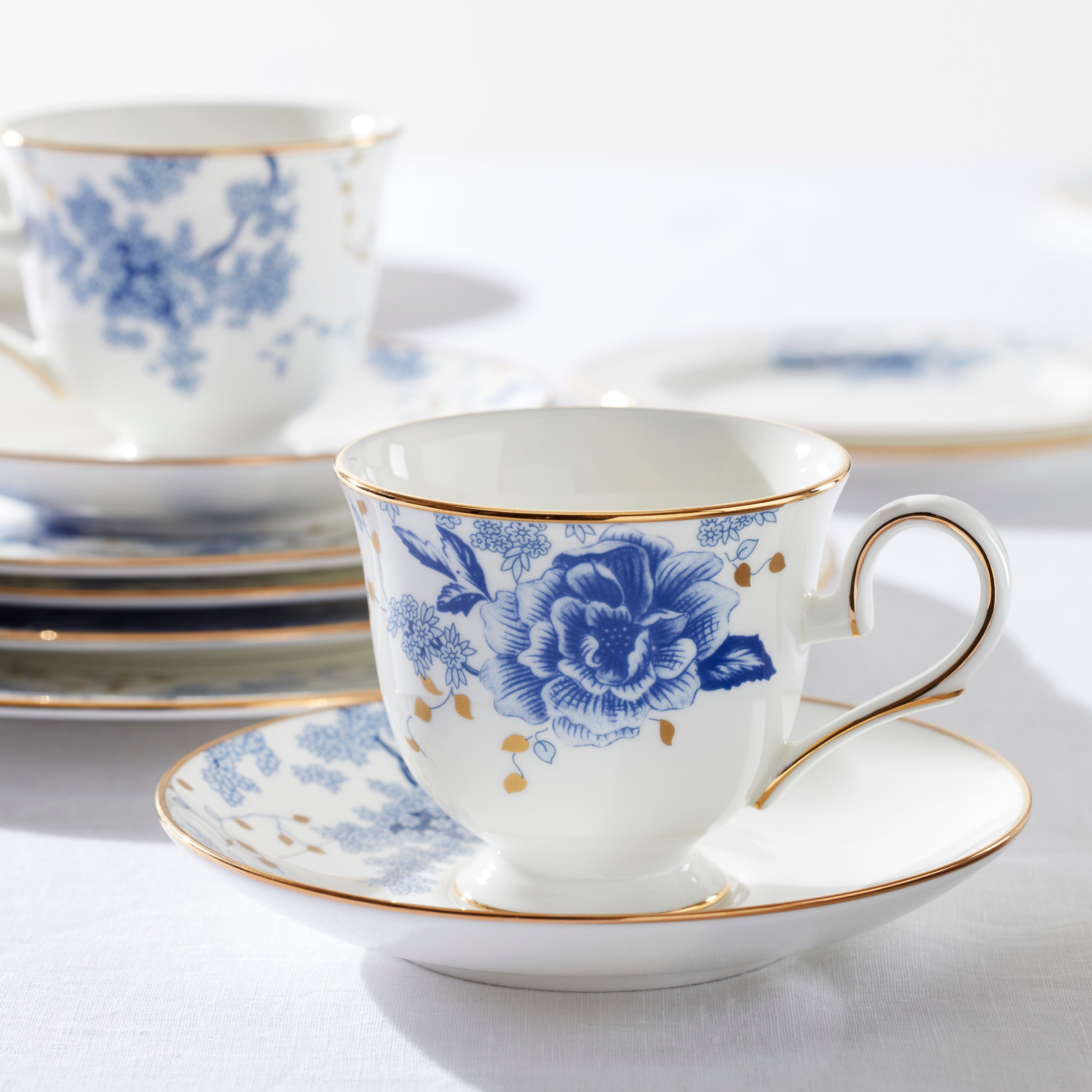 Blue Blossom Bone China Teacup with Gold Trim | Garden Grove