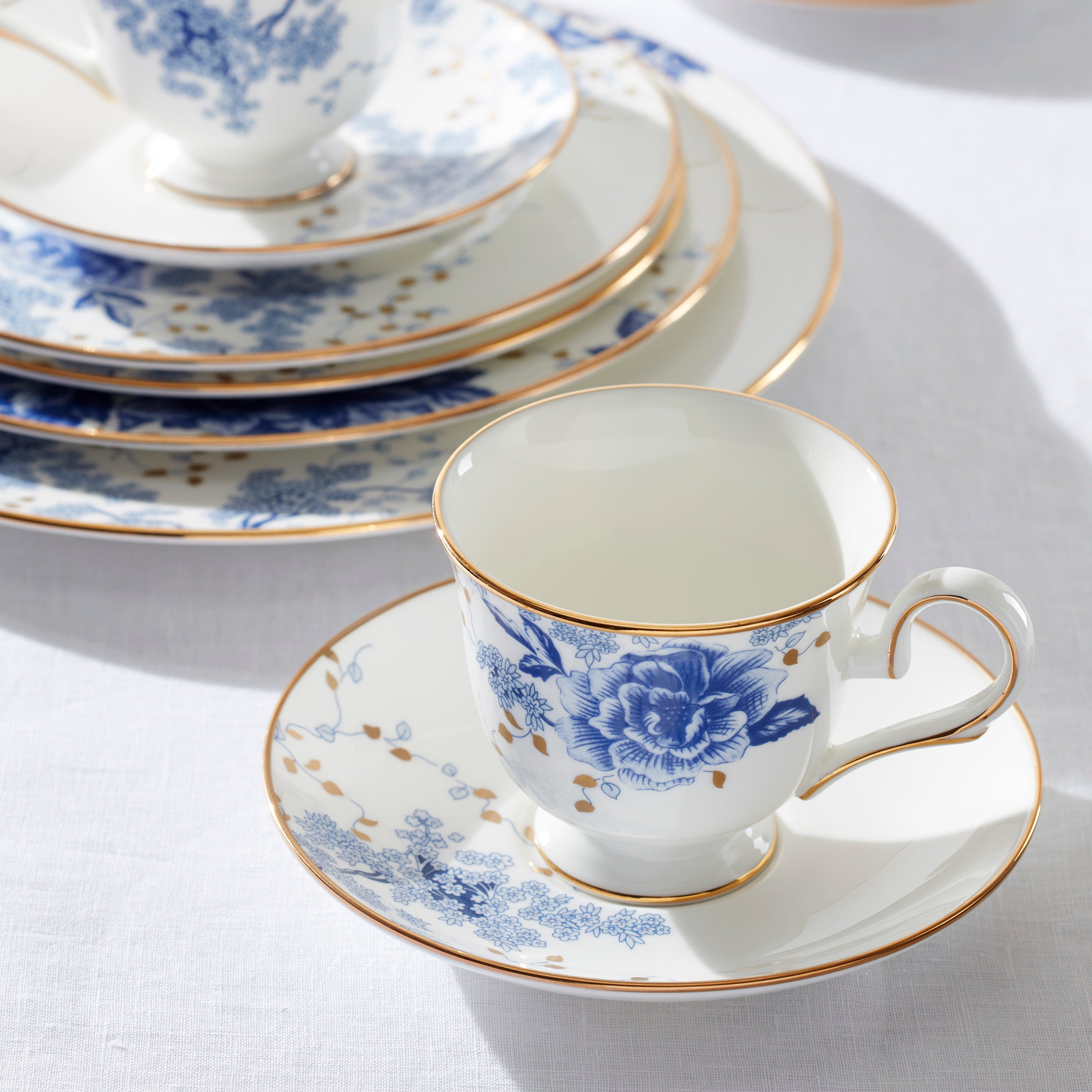 Blue Blossom Bone China Teacup with Gold Trim | Garden Grove
