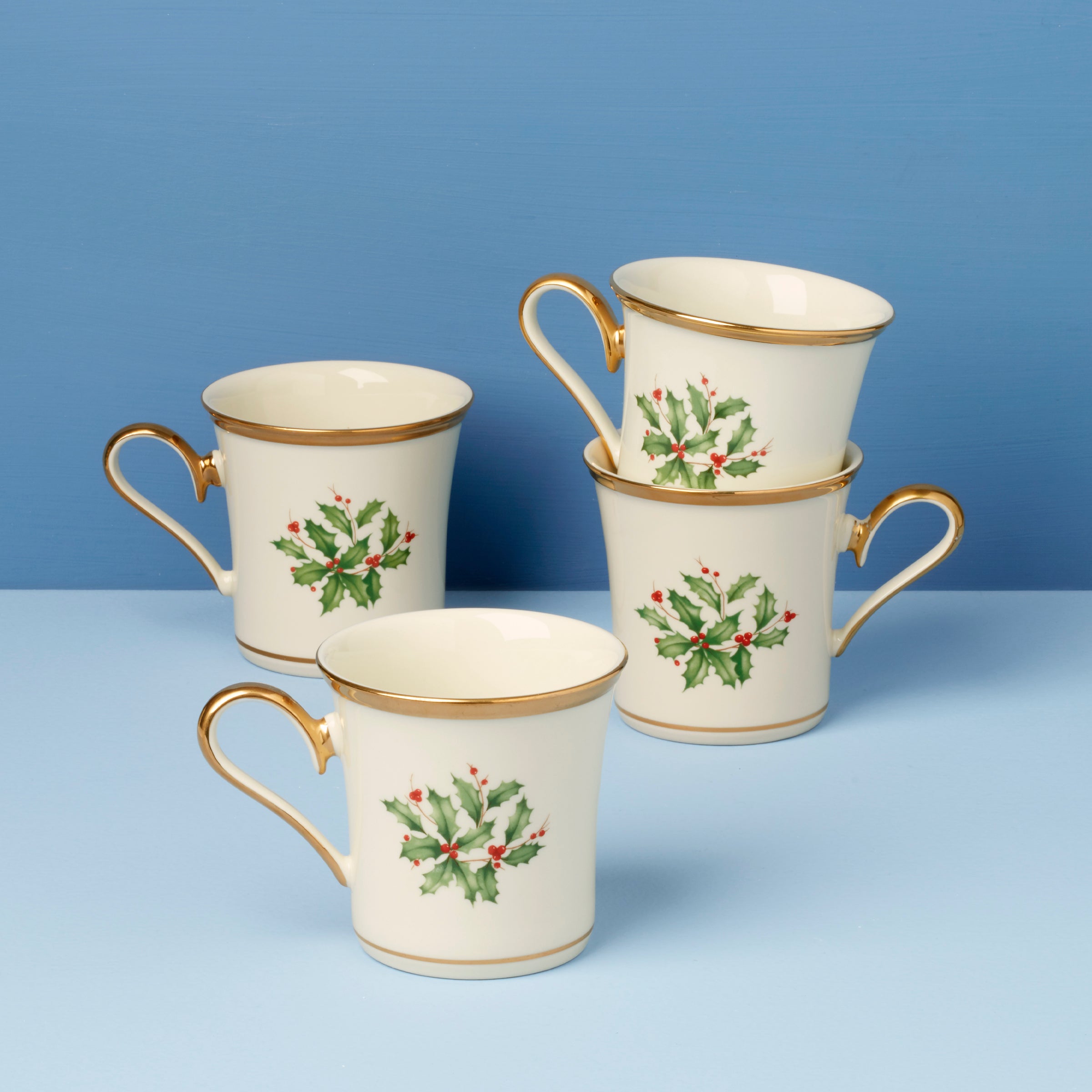 Porcelain Holiday Mugs with Gold Trim - Set of 4 | Lenox