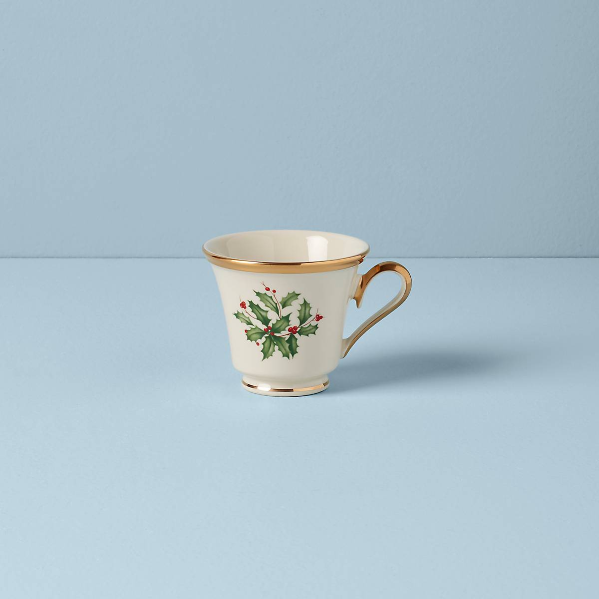 Holiday Teacup with Gold Trim & Holly Motif | Lenox Porcelain