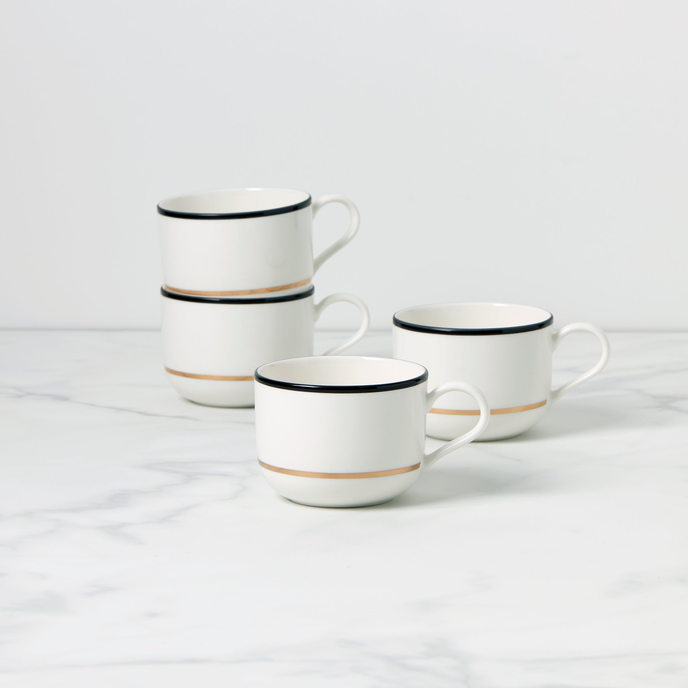 Elegant Black & Gold Coffee Mugs Set of 4 | Kate Spade